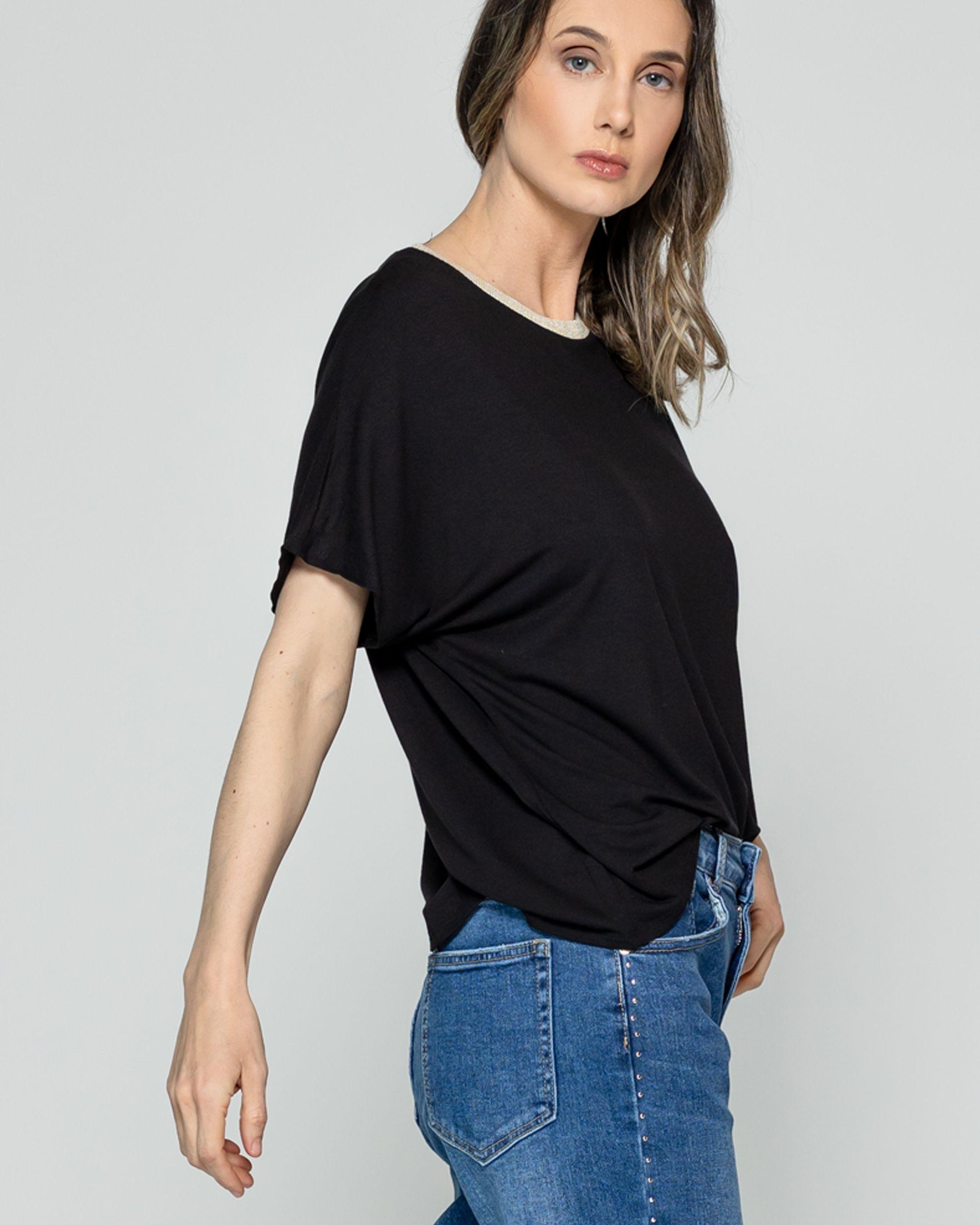 Polera Mujer Ottavia Cuello Redondo Brillante Negra Lineatre-3