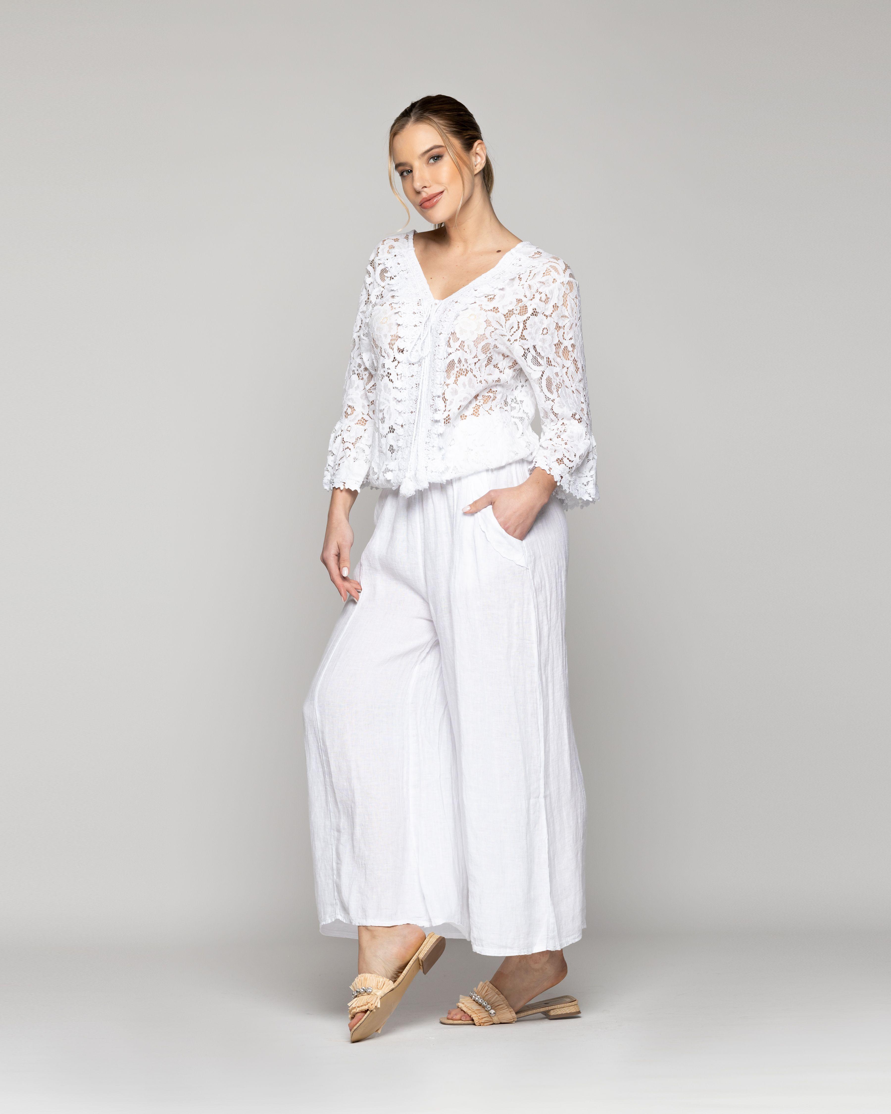 Blusa Mujer Begoña De Encaje Florar Escote V Blanca Lineatre-1