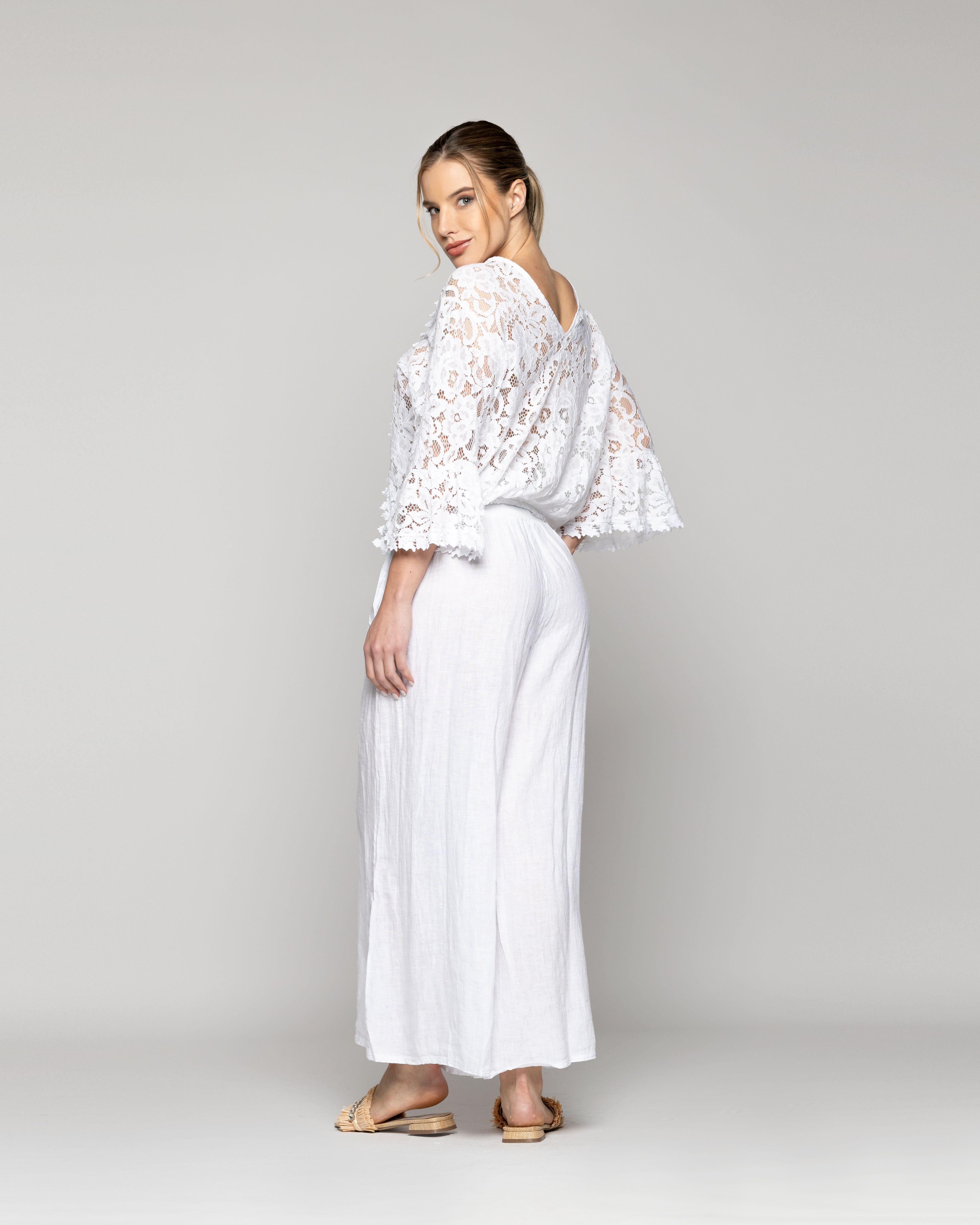 Blusa Mujer Begoña De Encaje Florar Escote V Blanca Lineatre-3