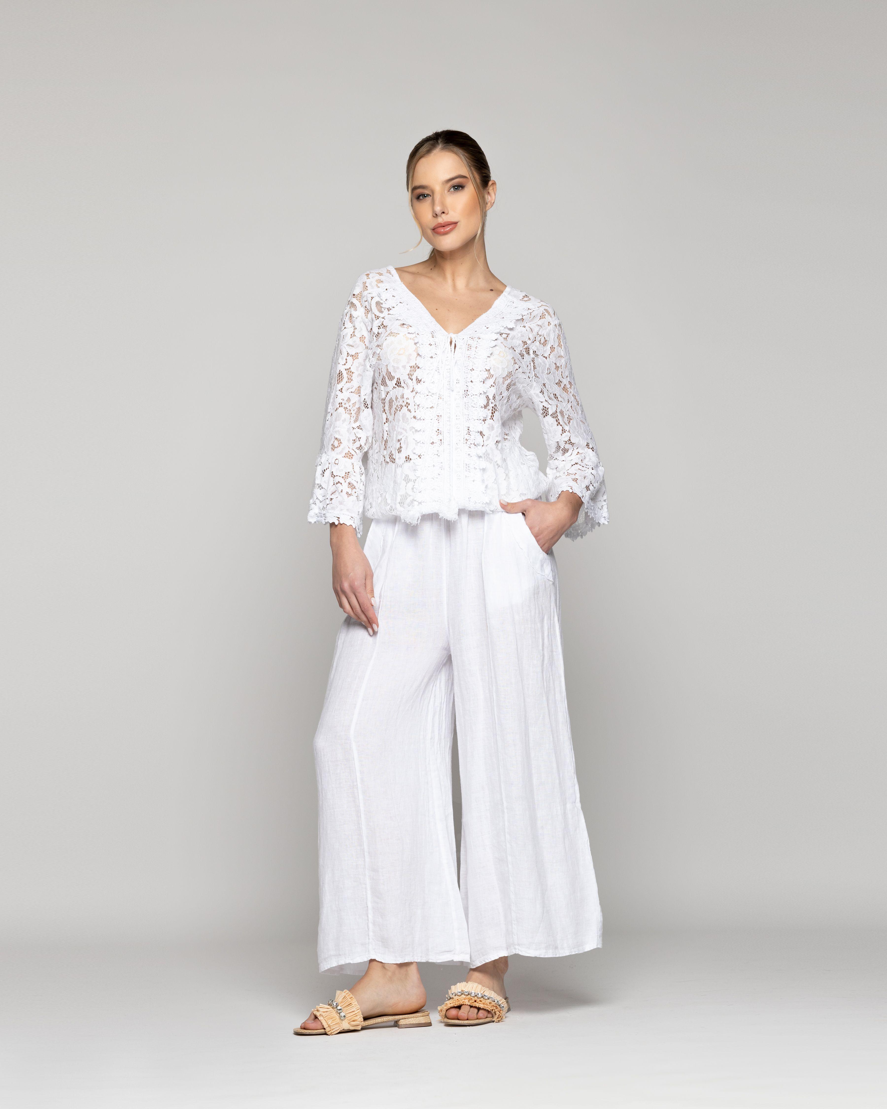 Blusa Mujer Begoña De Encaje Florar Escote V Blanca Lineatre-4