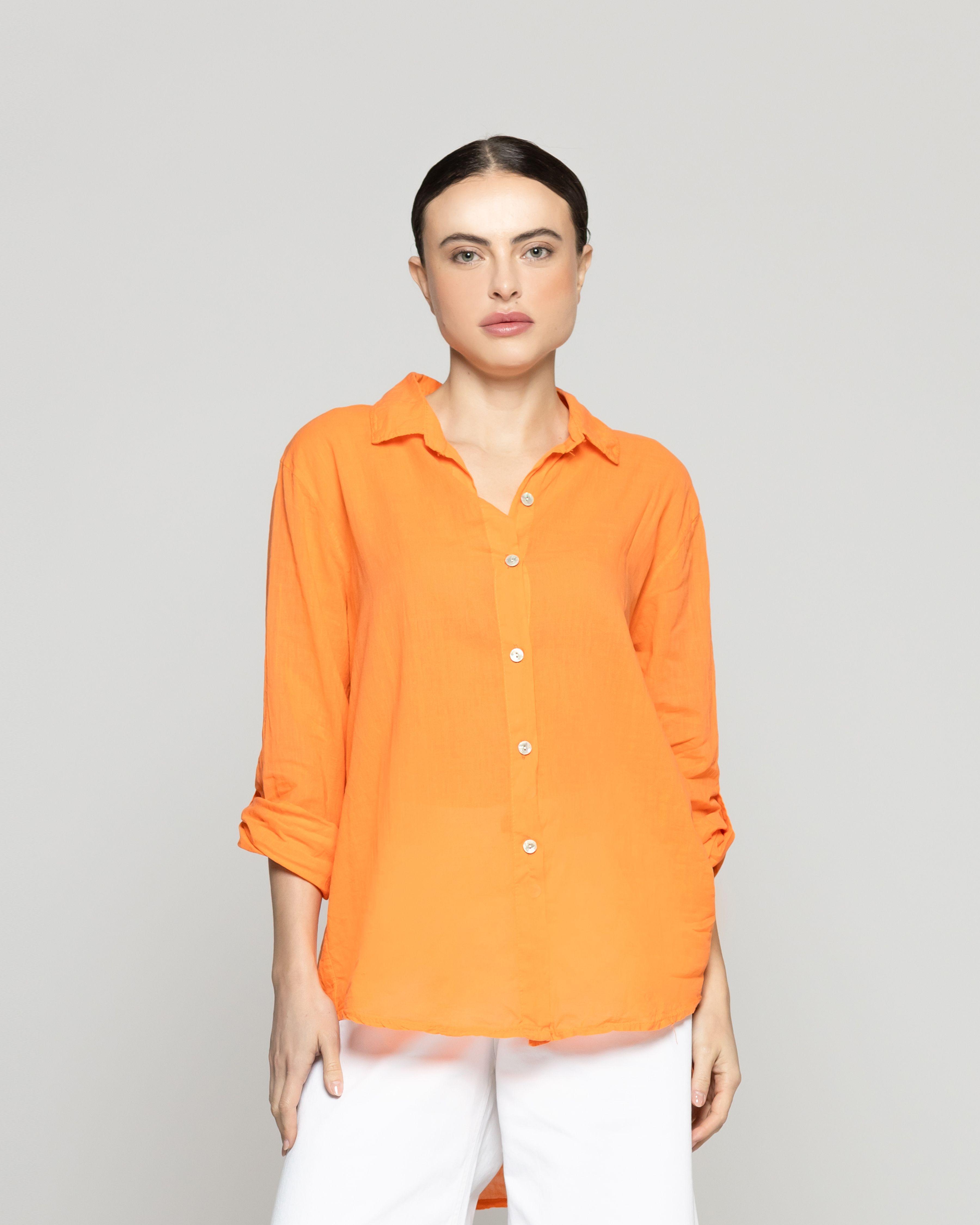 Blusa Mujer Betsabe de Algodón Manga Larga Lisa Naranja Lineatre-0