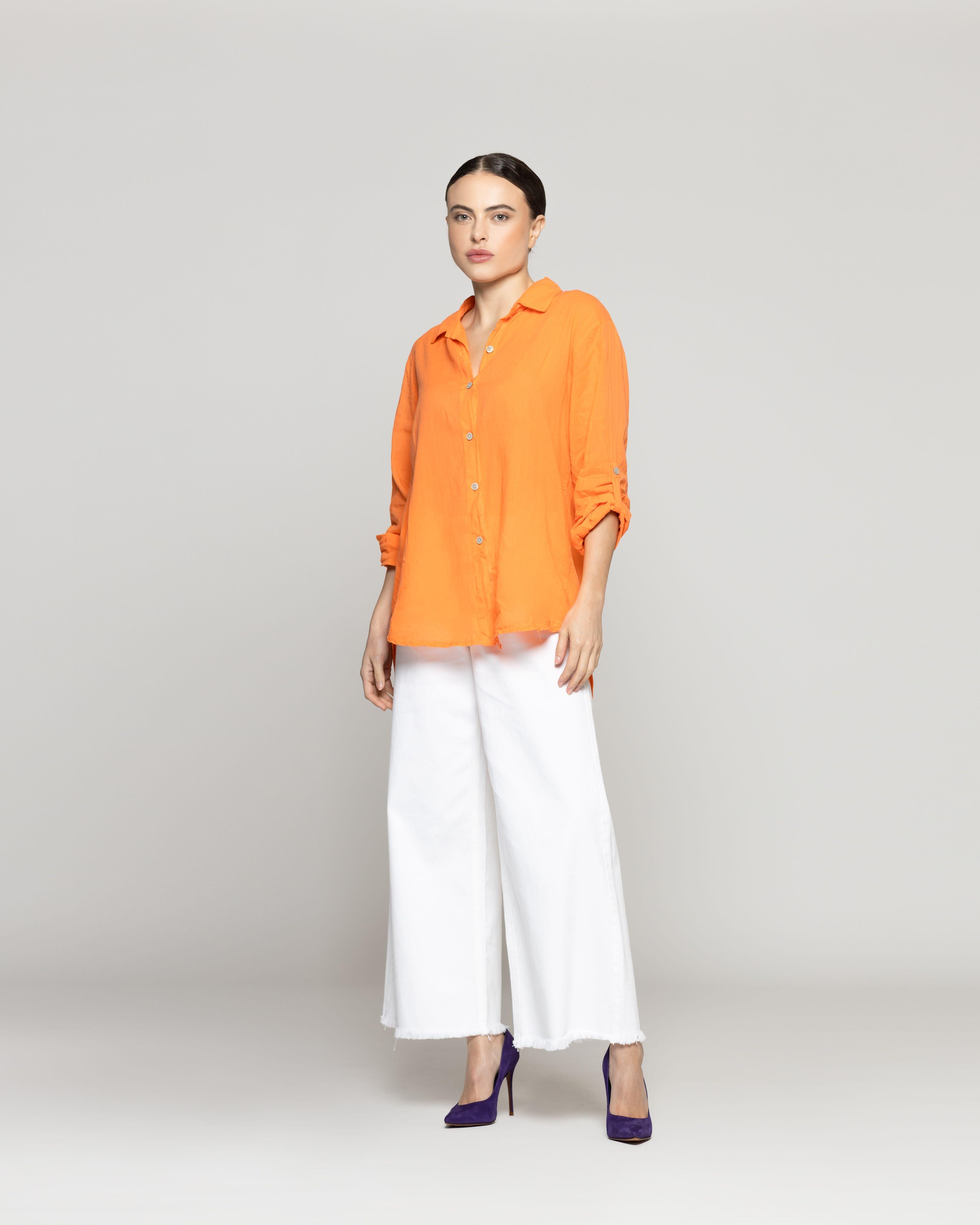 Blusa Mujer Betsabe de Algodón Manga Larga Lisa Naranja Lineatre-1