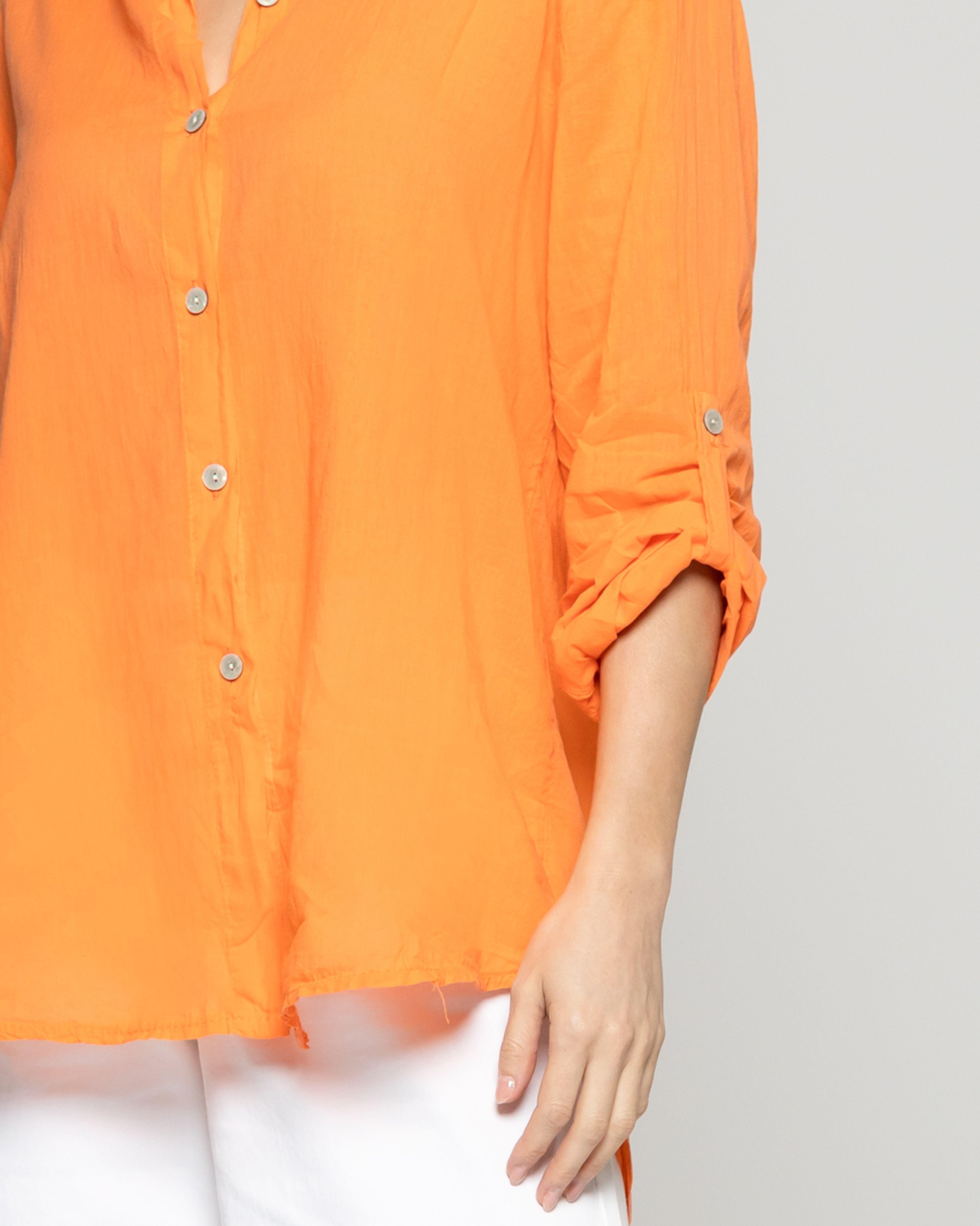 Blusa Mujer Betsabe de Algodón Manga Larga Lisa Naranja Lineatre-2