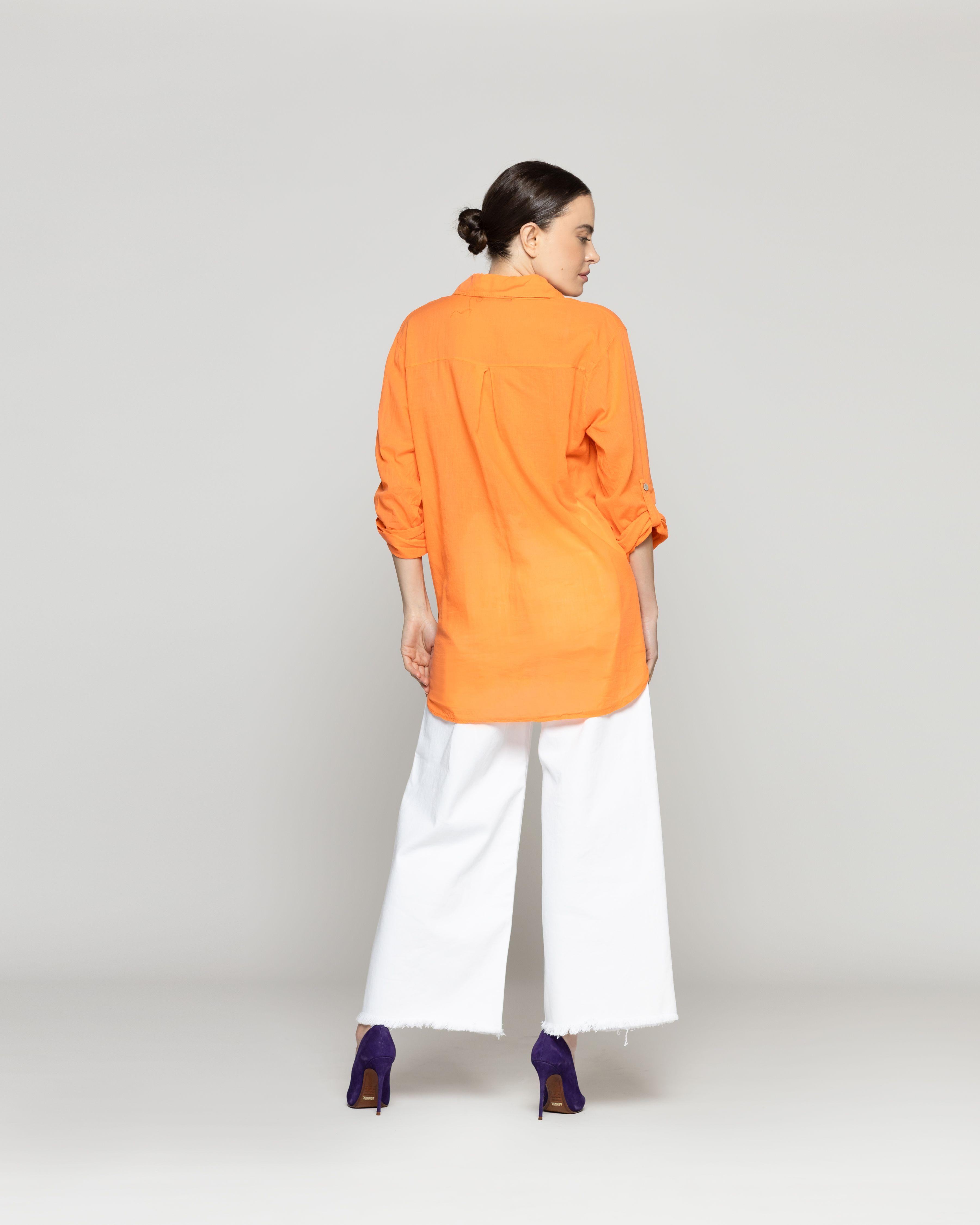 Blusa Mujer Betsabe de Algodón Manga Larga Lisa Naranja Lineatre-3