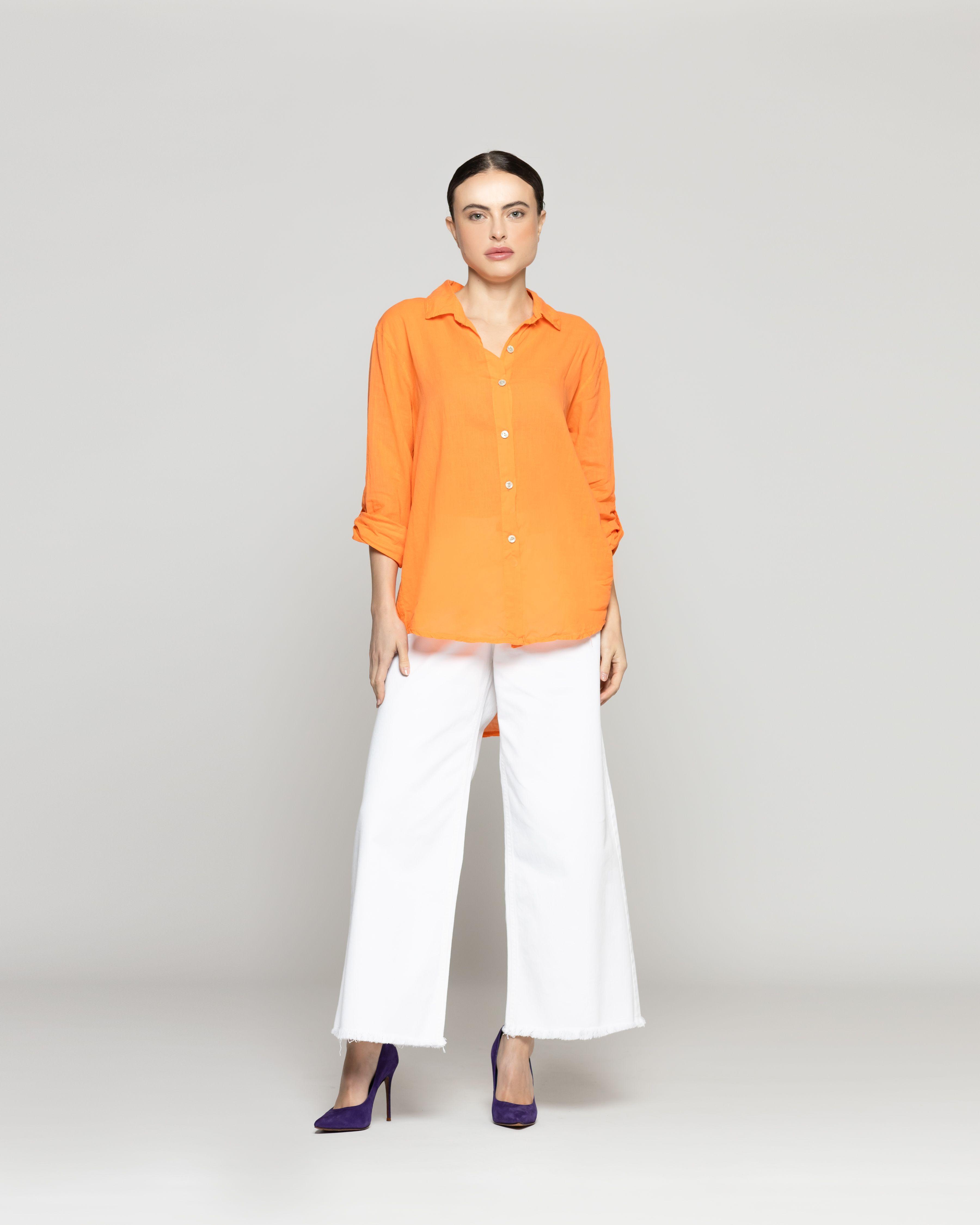 Blusa Mujer Betsabe de Algodón Manga Larga Lisa Naranja Lineatre-4