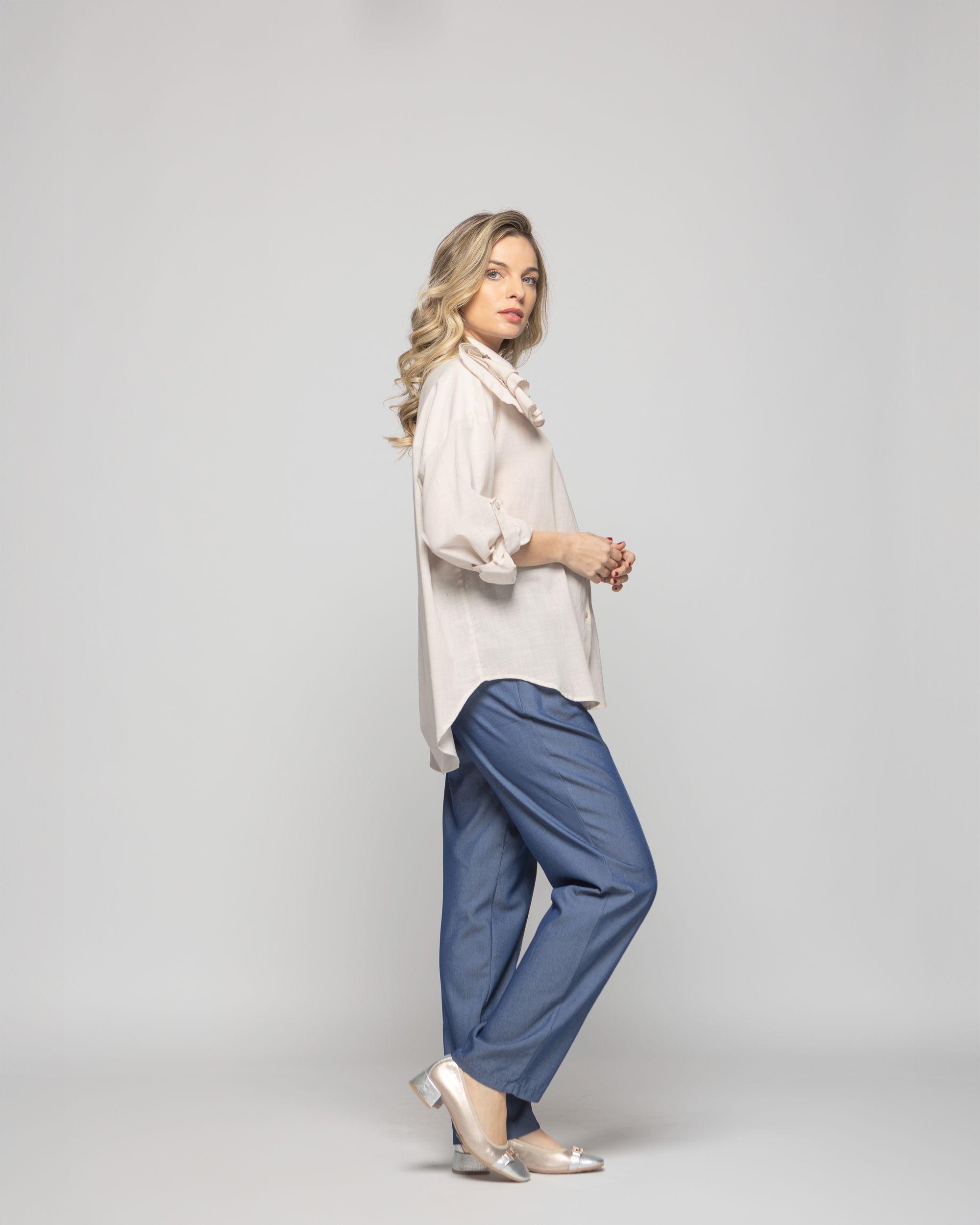 Blusa Mujer Buganvilla Camisera Viscosa Manga Larga Detalle Flor Beige Ludovica-9