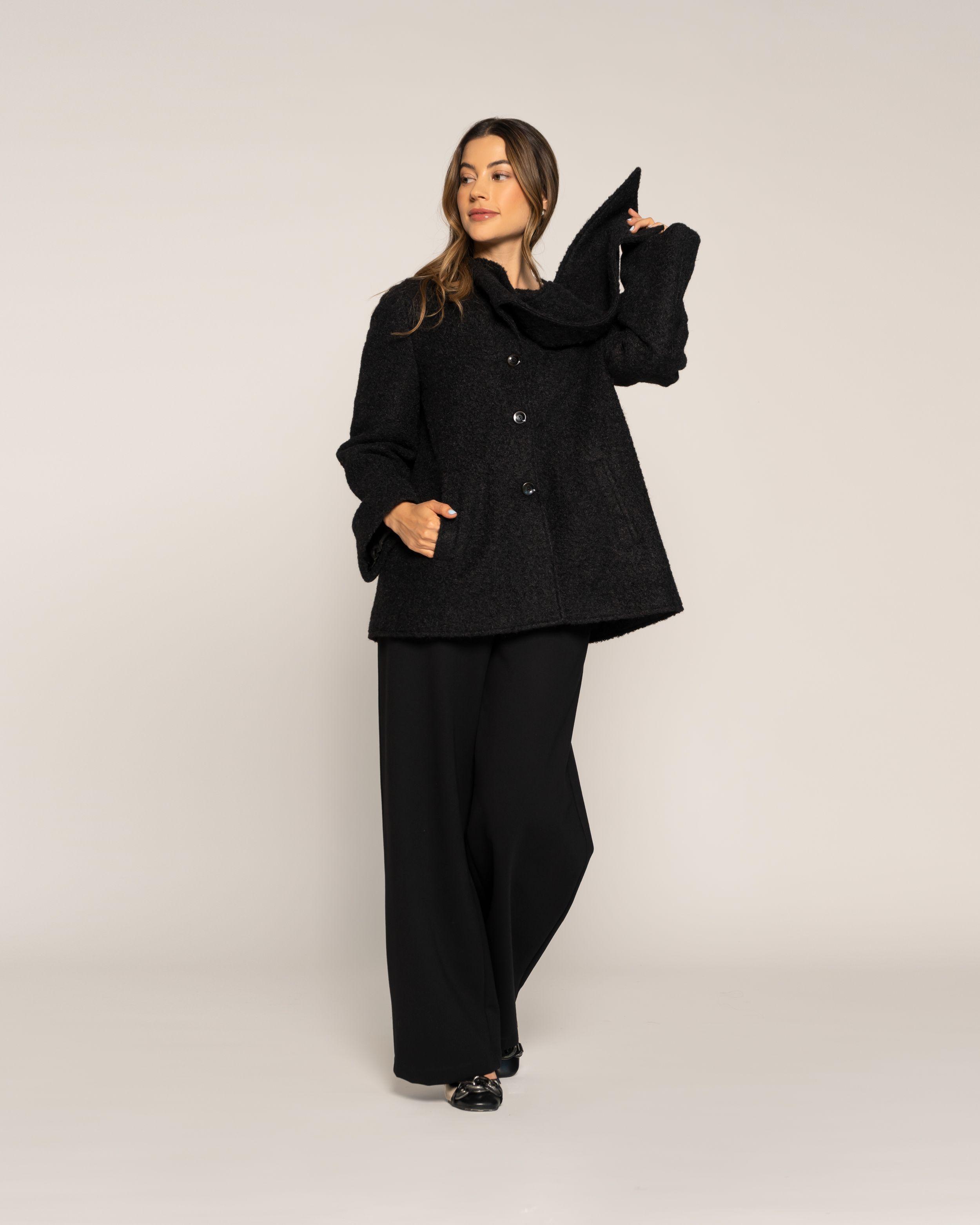 Chaqueta Negro Afelpada Cuello Amplio Envolvente Texturada Ludovica-2