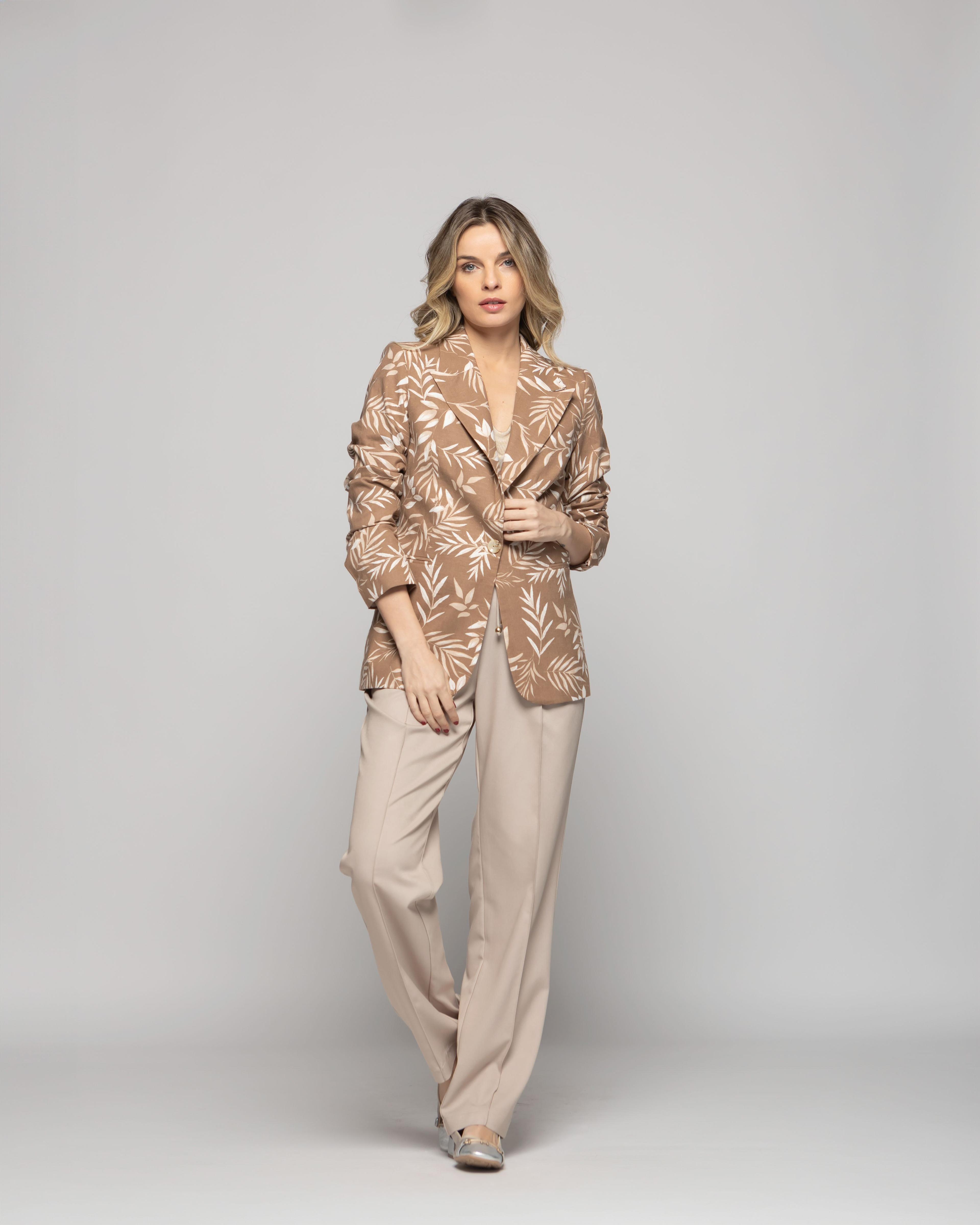 Blazer Mujer Magnolia Clásico Estampado Hojas Beige Ludovica-1