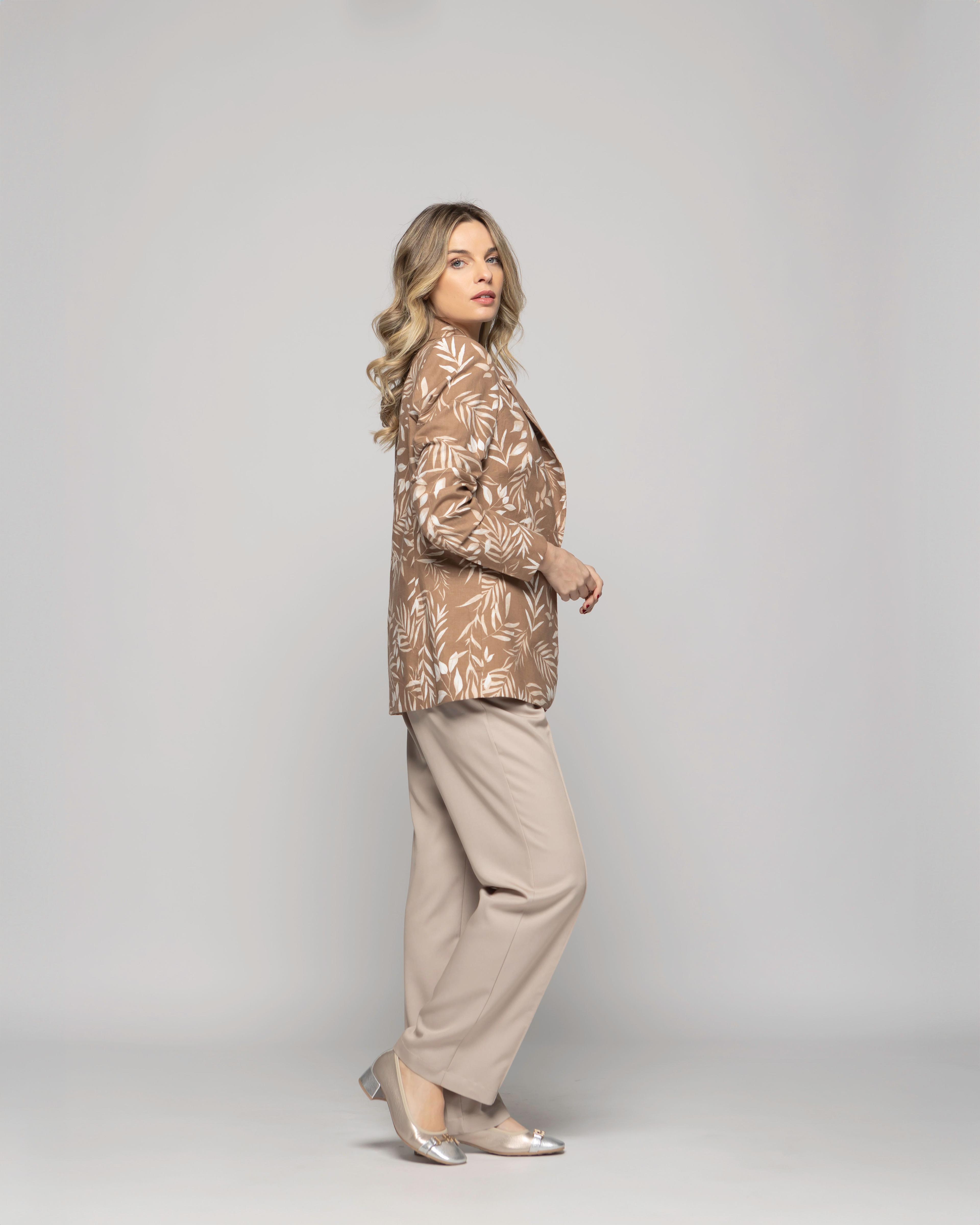Blazer Mujer Magnolia Clásico Estampado Hojas Beige Ludovica-4