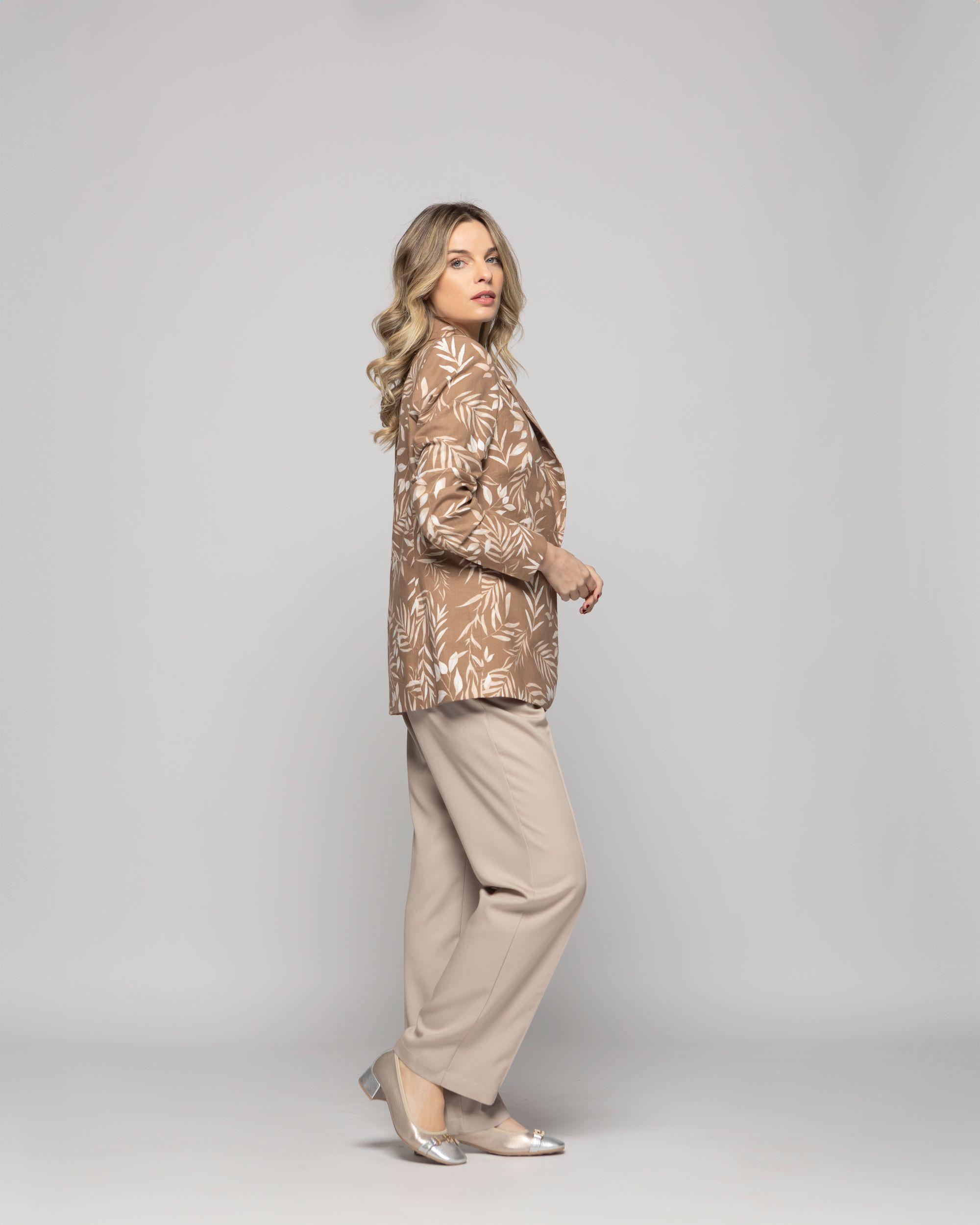 Blazer Mujer Magnolia Clásico Estampado Hojas Beige Ludovica-5