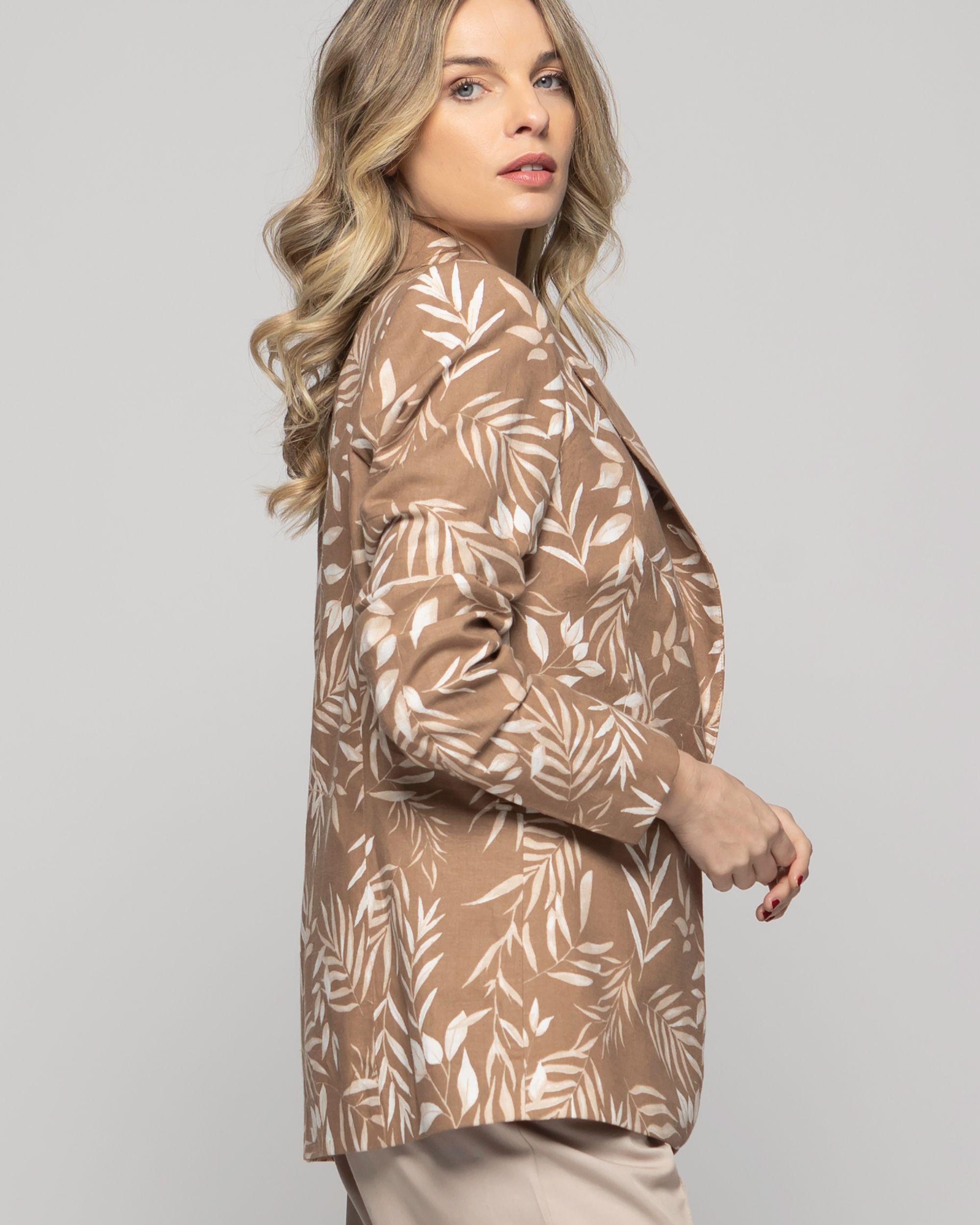 Blazer Mujer Magnolia Clásico Estampado Hojas Beige Ludovica-7