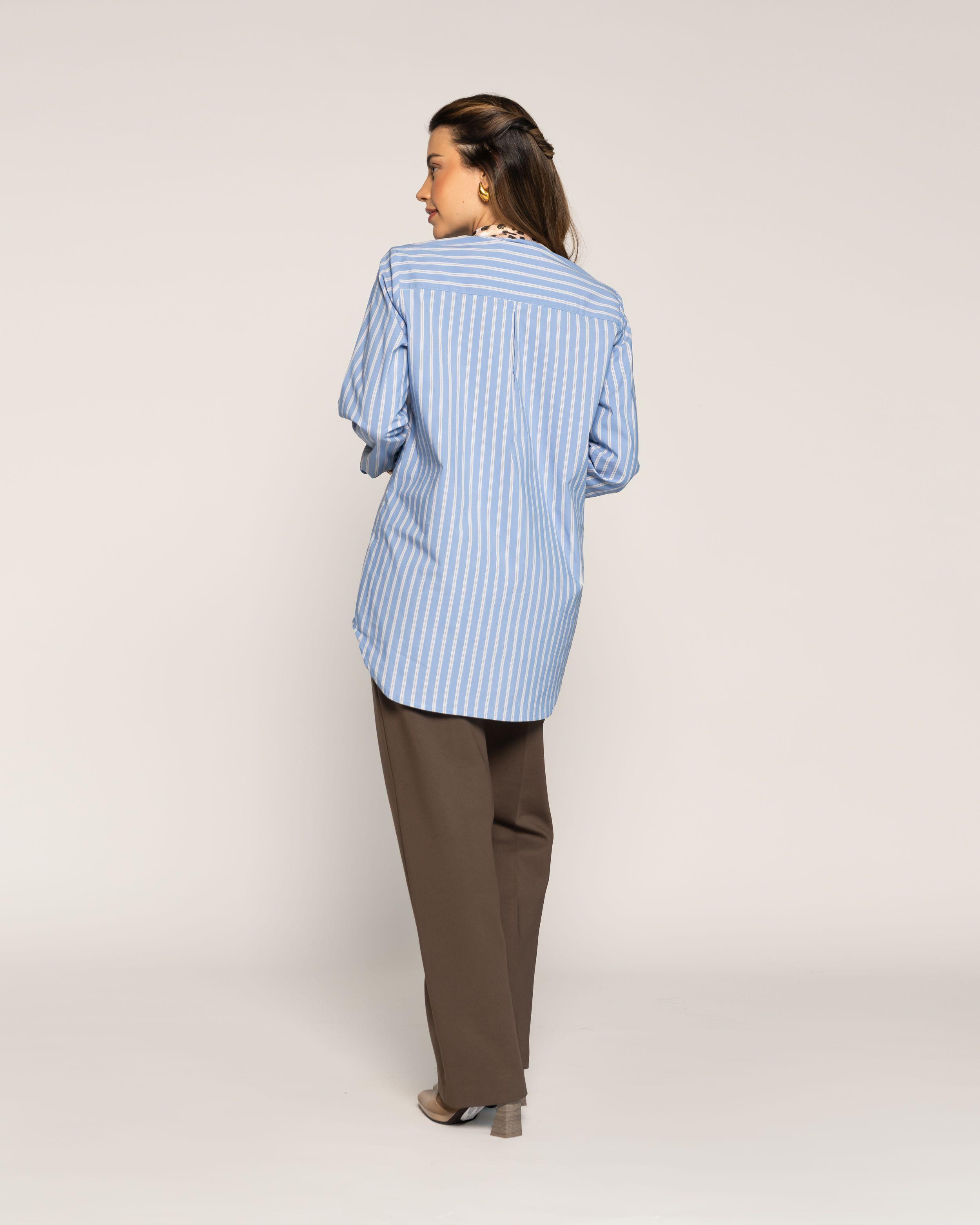 Blusa Inés Celeste Ajustada Cuello V Manga Larga Ludovica-2