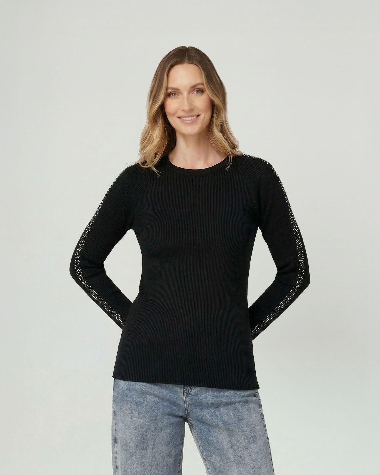 Sweater Mujer Giuliana Slim Fit Cuello Redondo Manga Caída Negro Lineatre-0