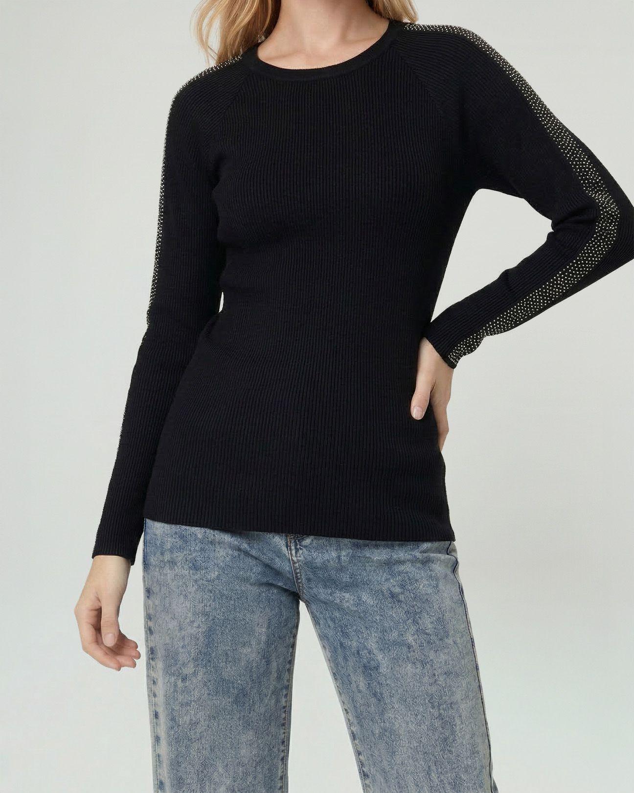 Sweater Mujer Giuliana Slim Fit Cuello Redondo Manga Caída Negro Lineatre-2