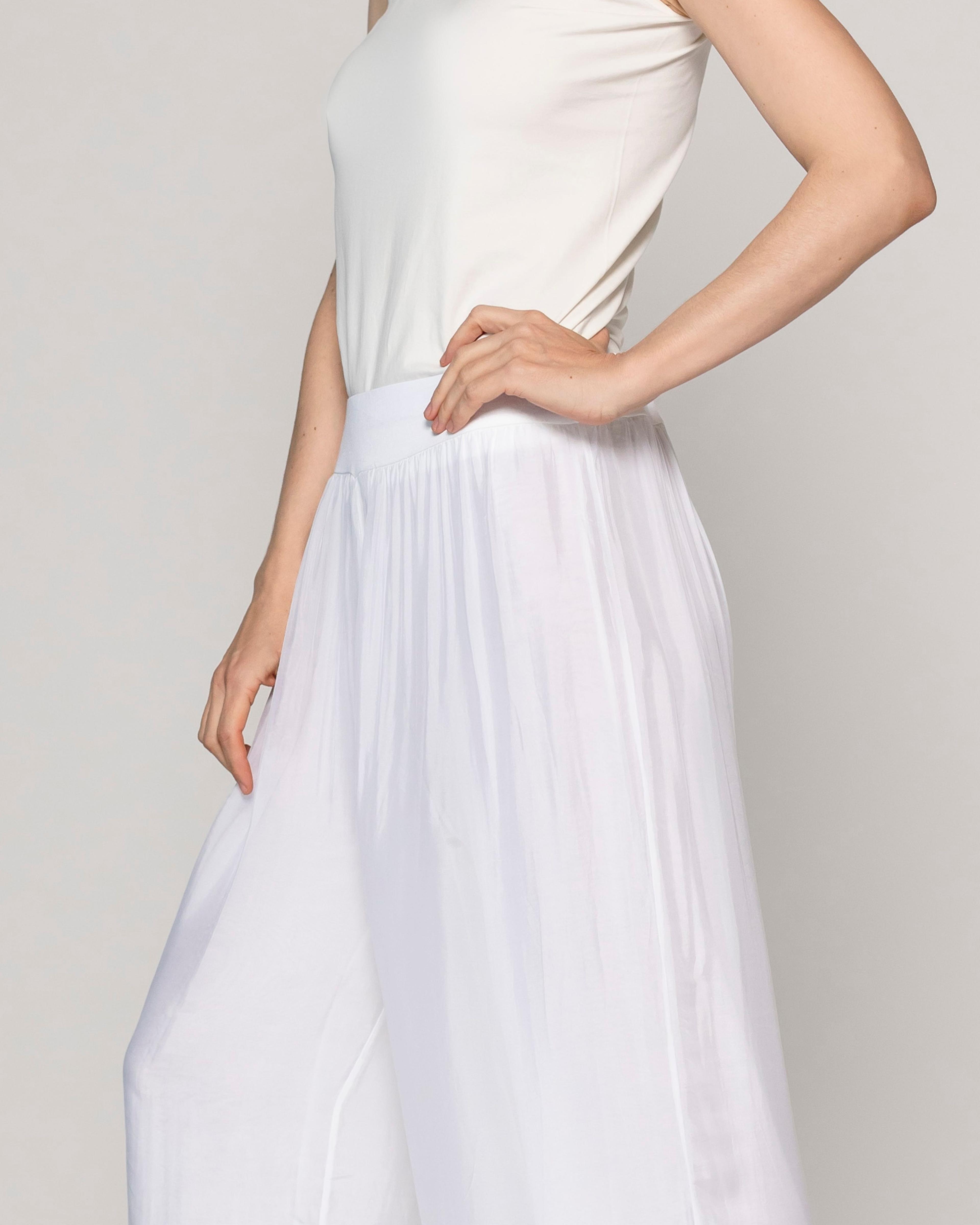 Pantalón Mujer Perla Palazzo Tipo Satín Blanco Lineatre-3