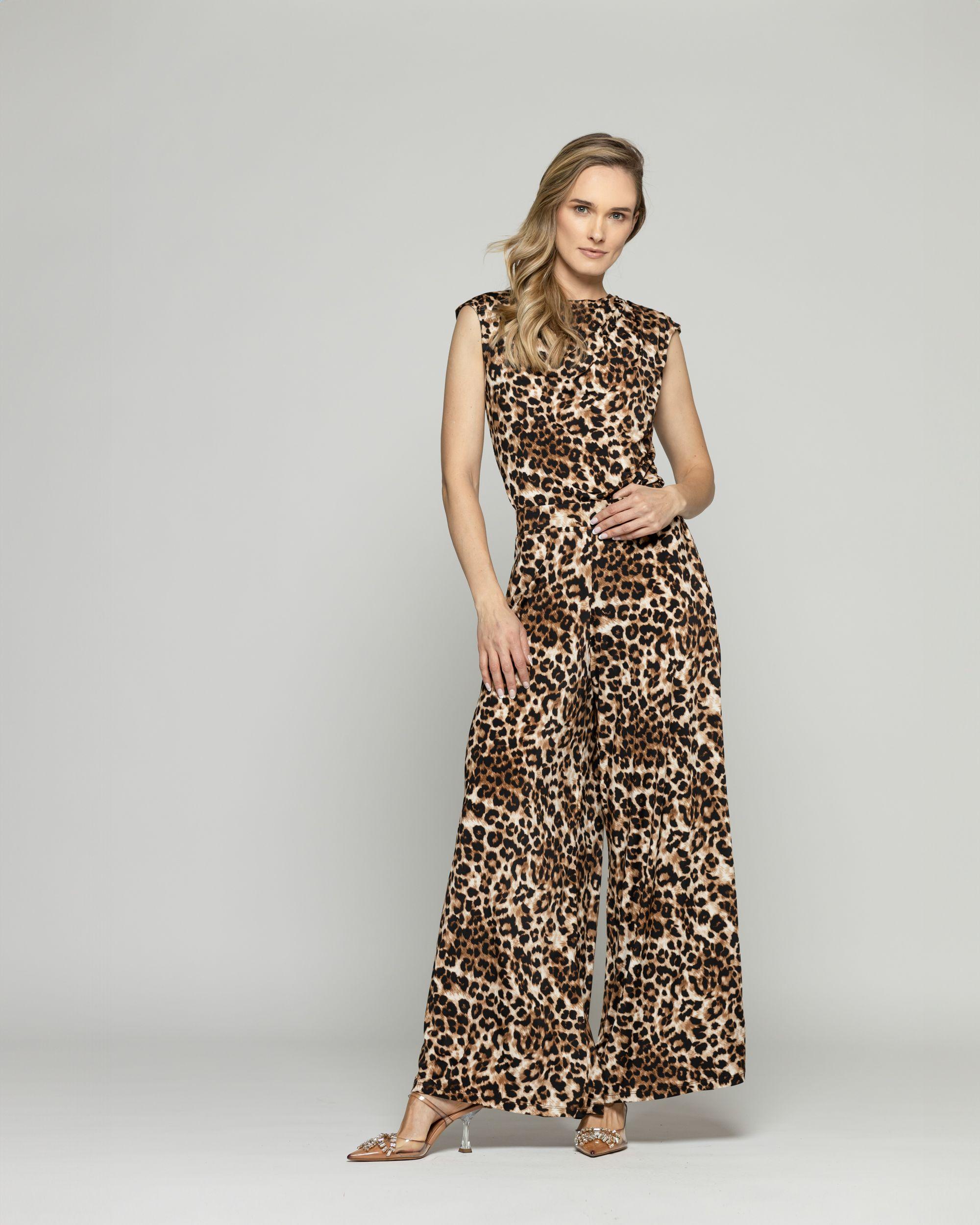 Pantalón Mujer Manzanilla Palazzo Animal Print Café Ludovica-1