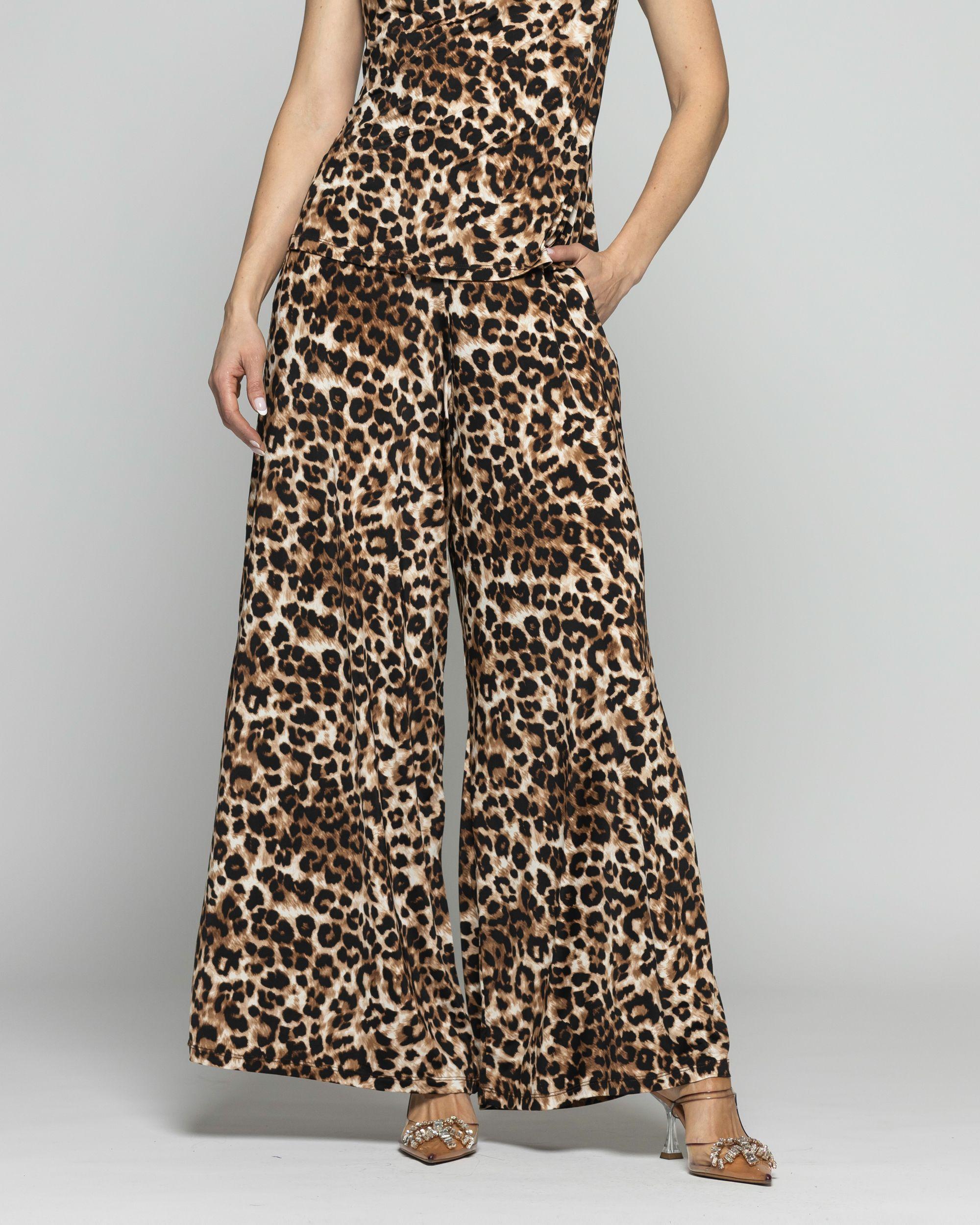 Pantalón Mujer Manzanilla Palazzo Animal Print Café Ludovica-2