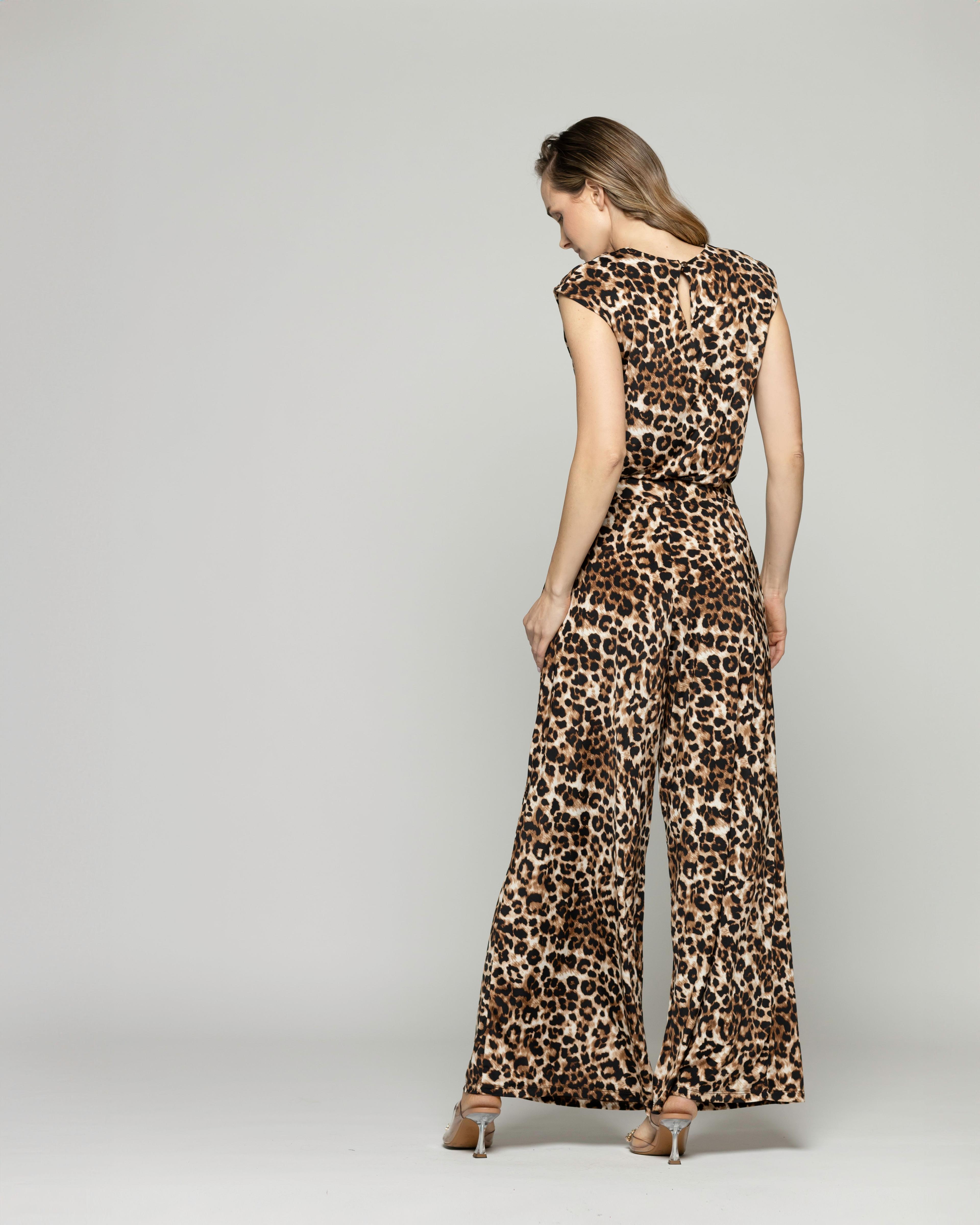 Pantalón Mujer Manzanilla Palazzo Animal Print Café Ludovica-3