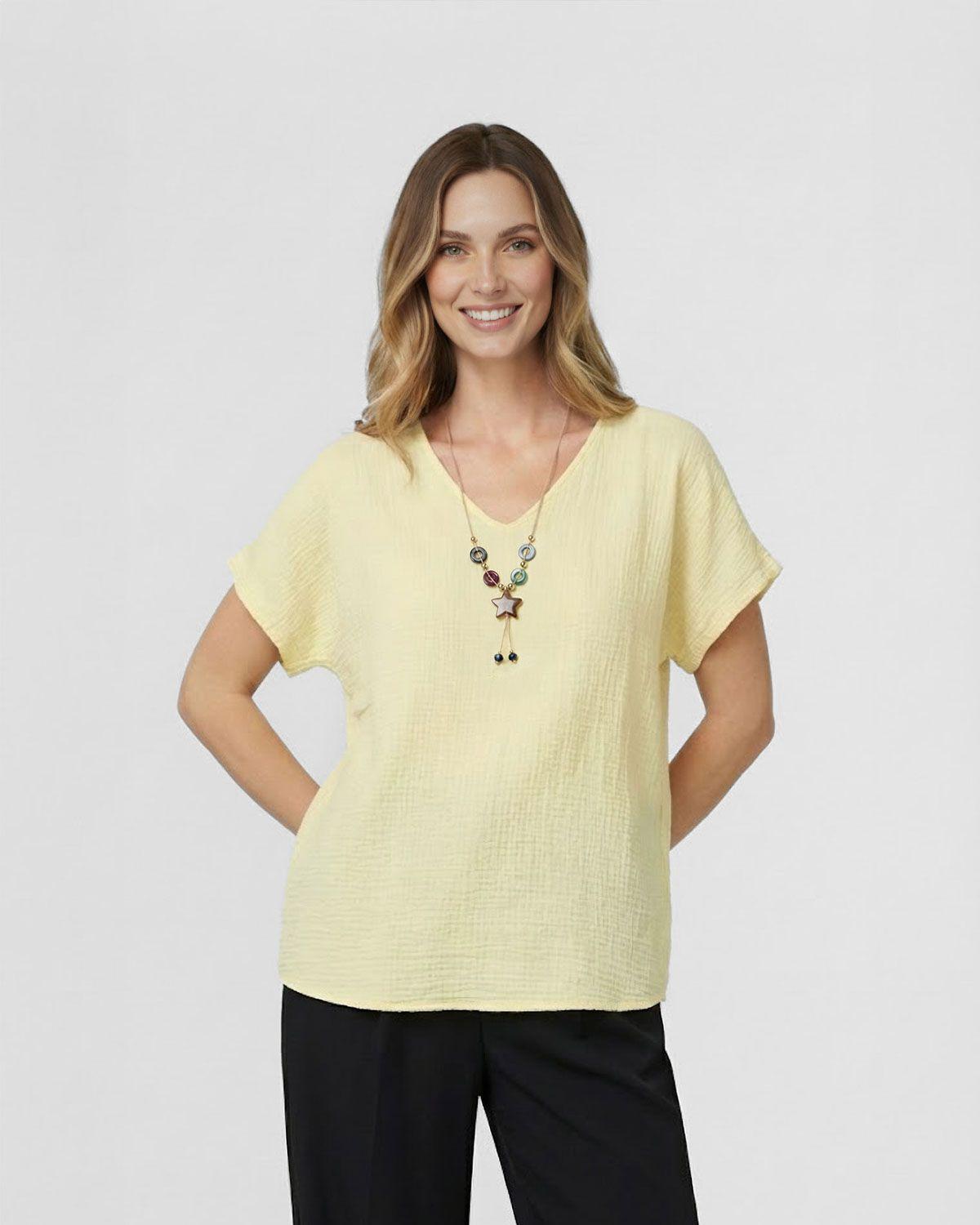Polera Mujer Clarissa Relaxed Amarillo Lineatre-1
