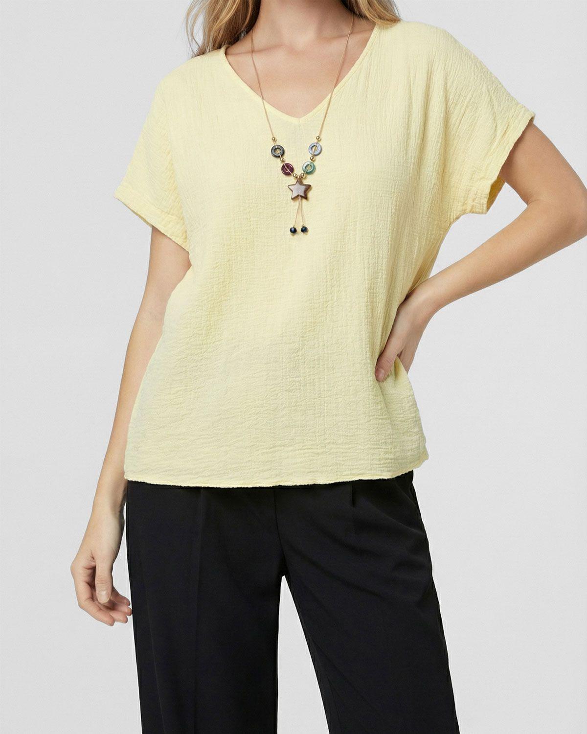 Polera Mujer Clarissa Relaxed Amarillo Lineatre-3