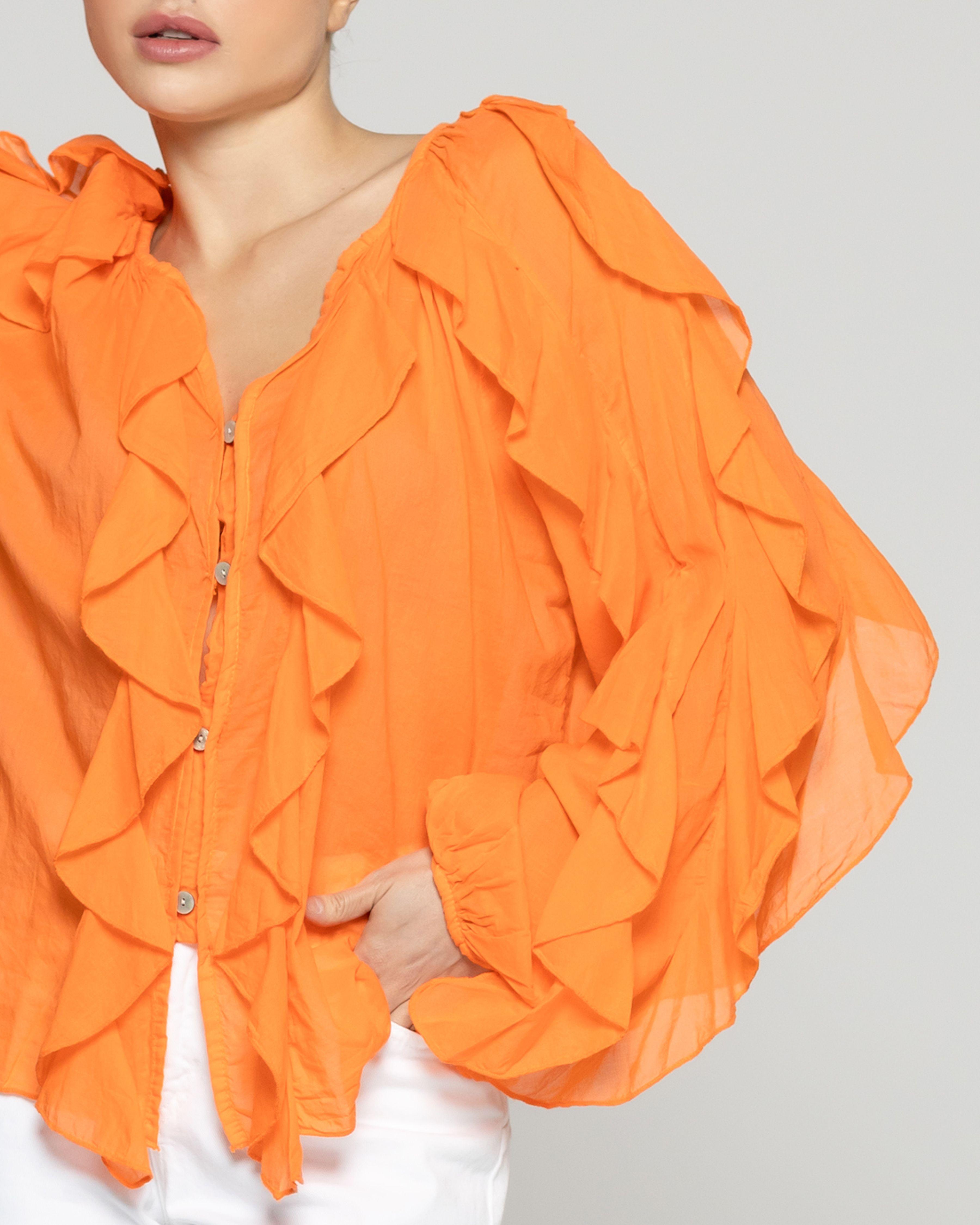 Blusa Mujer Basha Con Volantes Naranja Lineatre-2