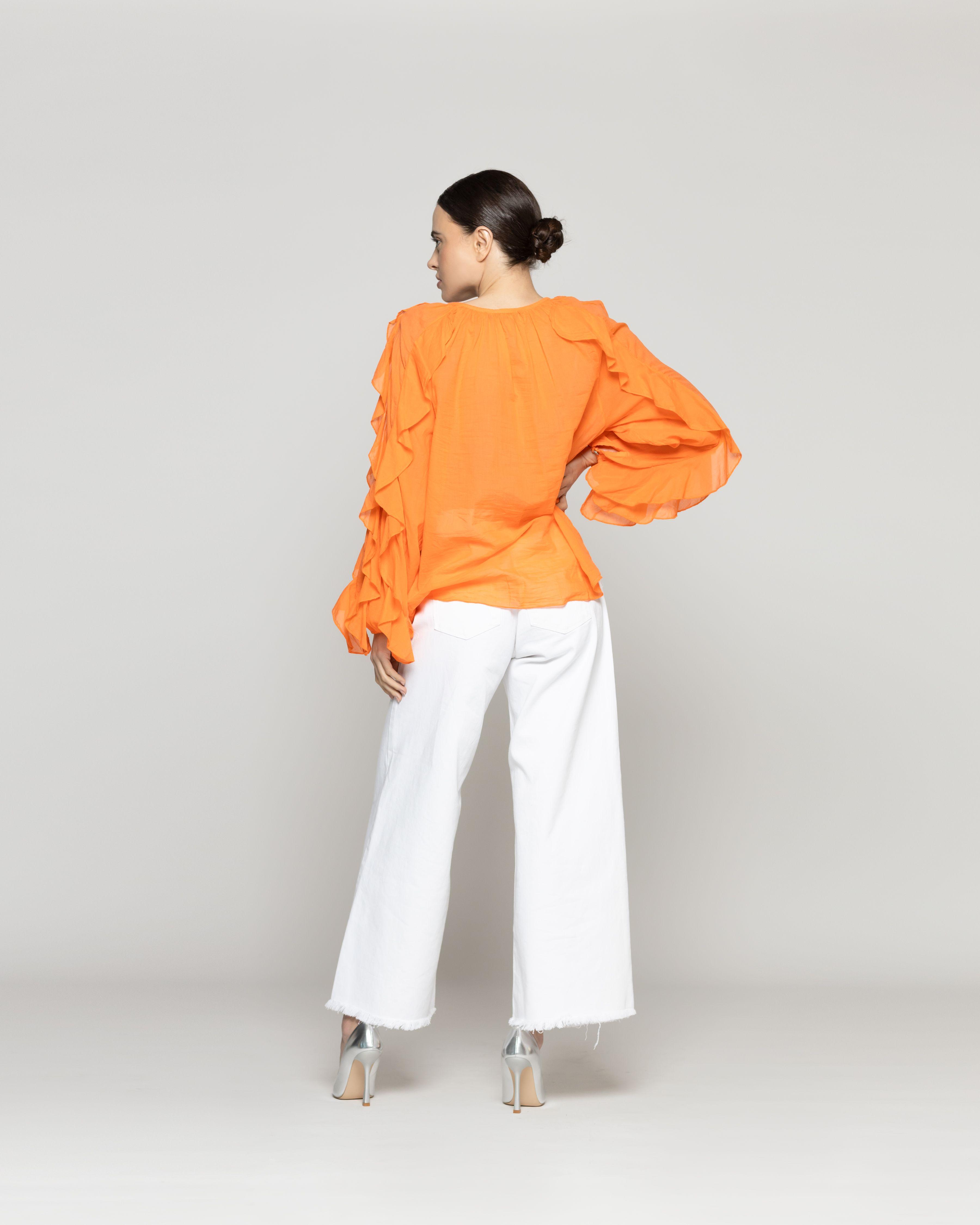 Blusa Mujer Basha Con Volantes Naranja Lineatre-3
