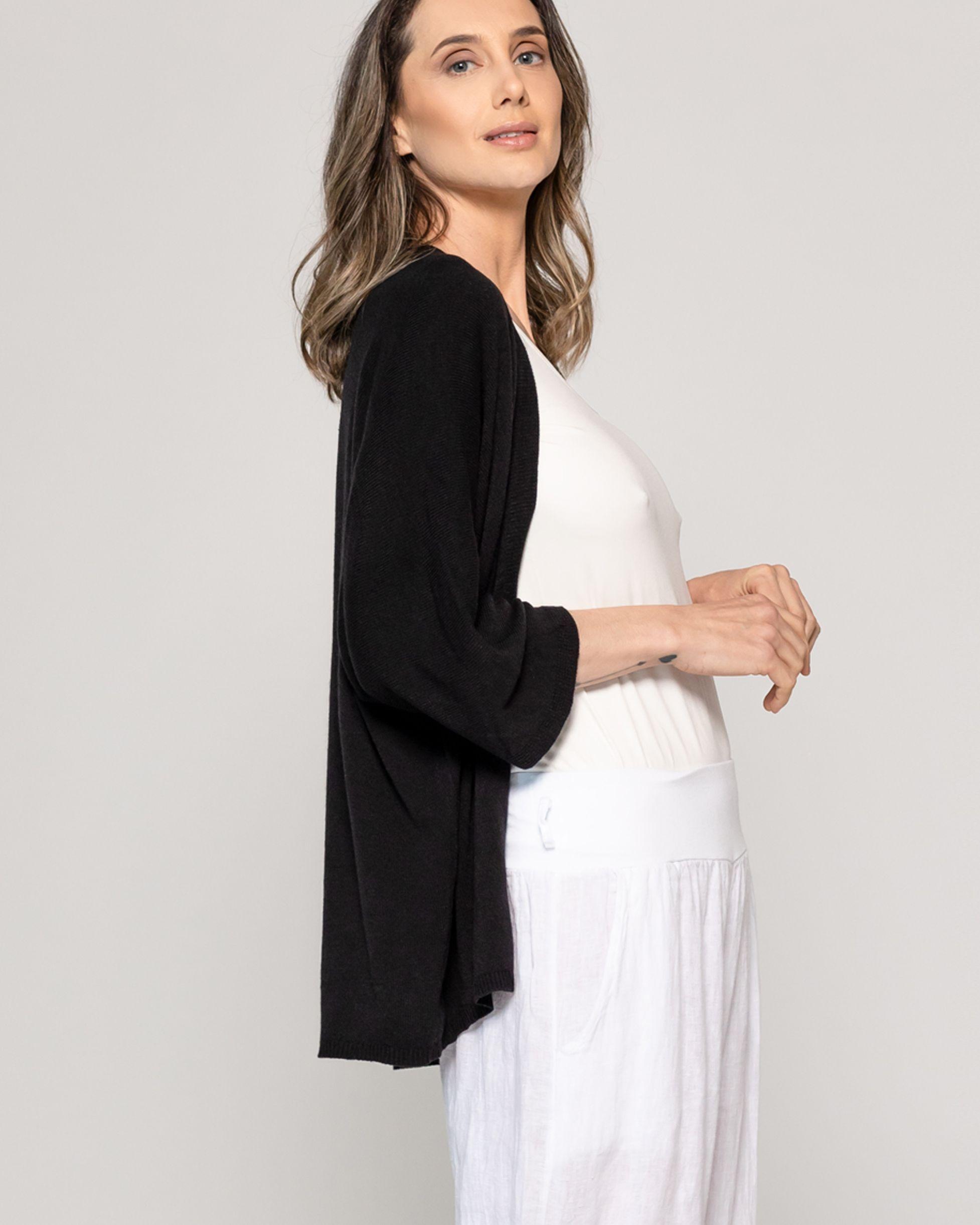 Sweater Mujer Waleska Tipo Cardigan Liso Manga Larga Negro Lineatre-4