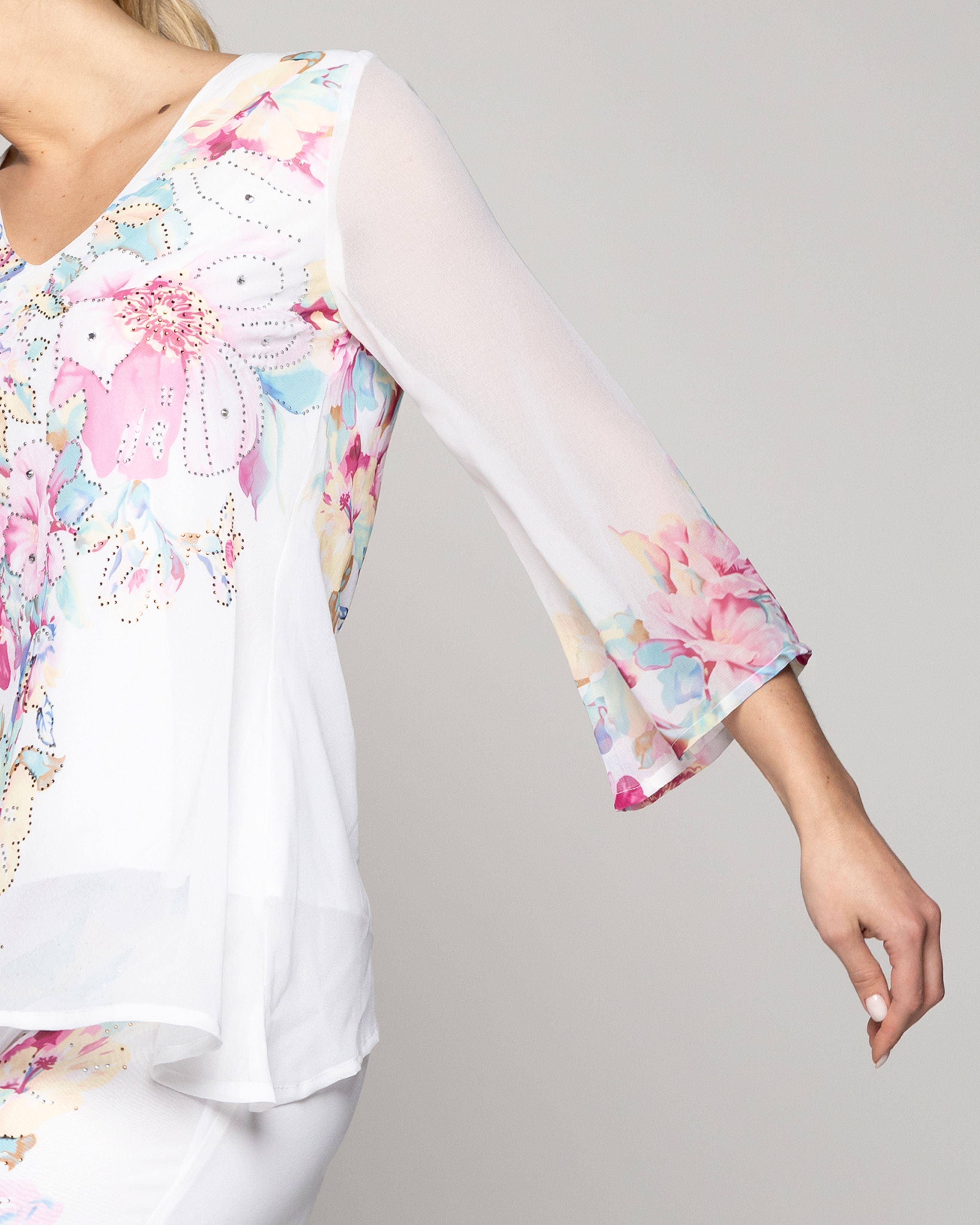Blusa Mujer Biancarosa Con Diseño De Flores Y Brillos Lineatre-3