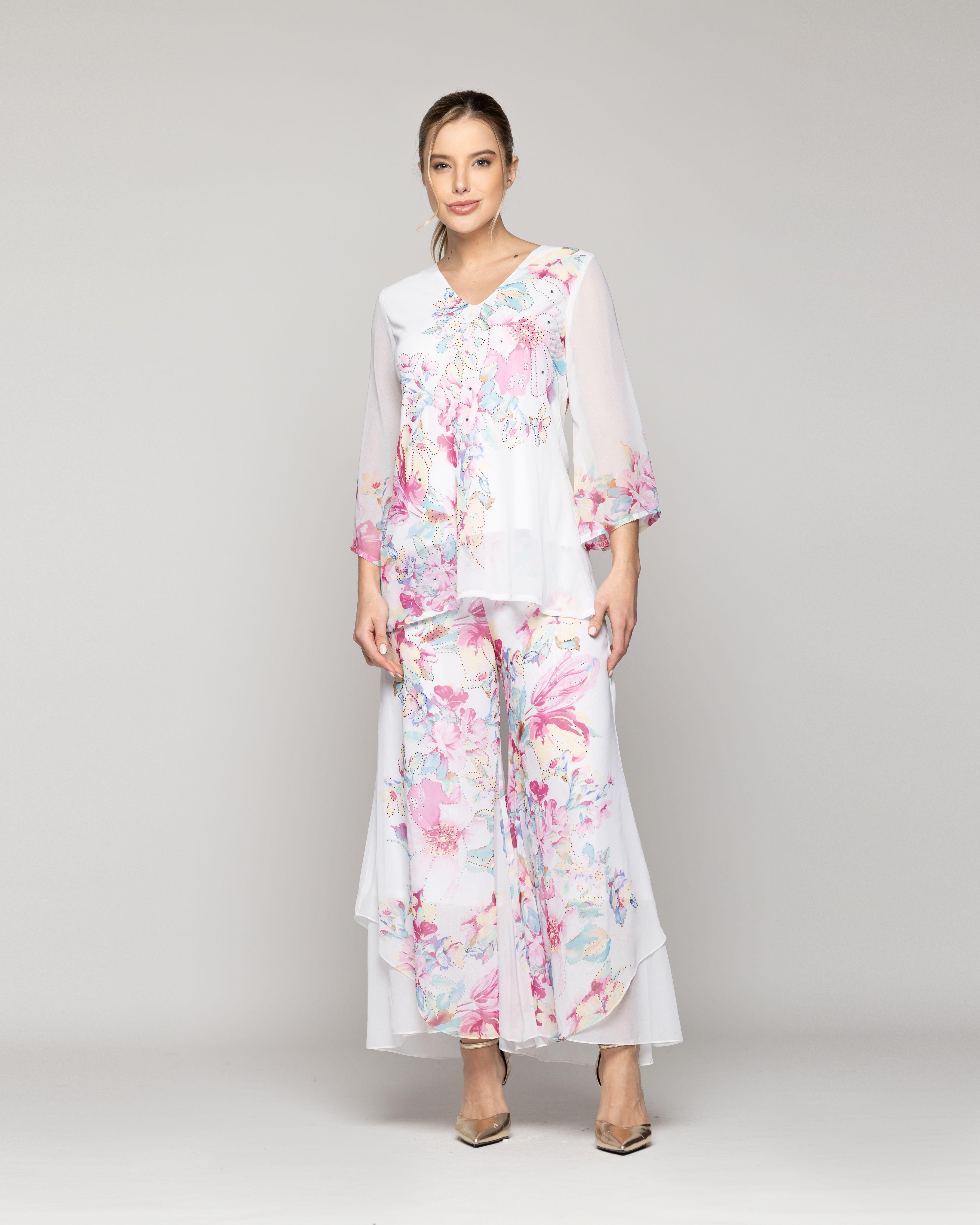 Blusa Mujer Biancarosa Con Diseño De Flores Y Brillos Lineatre-4