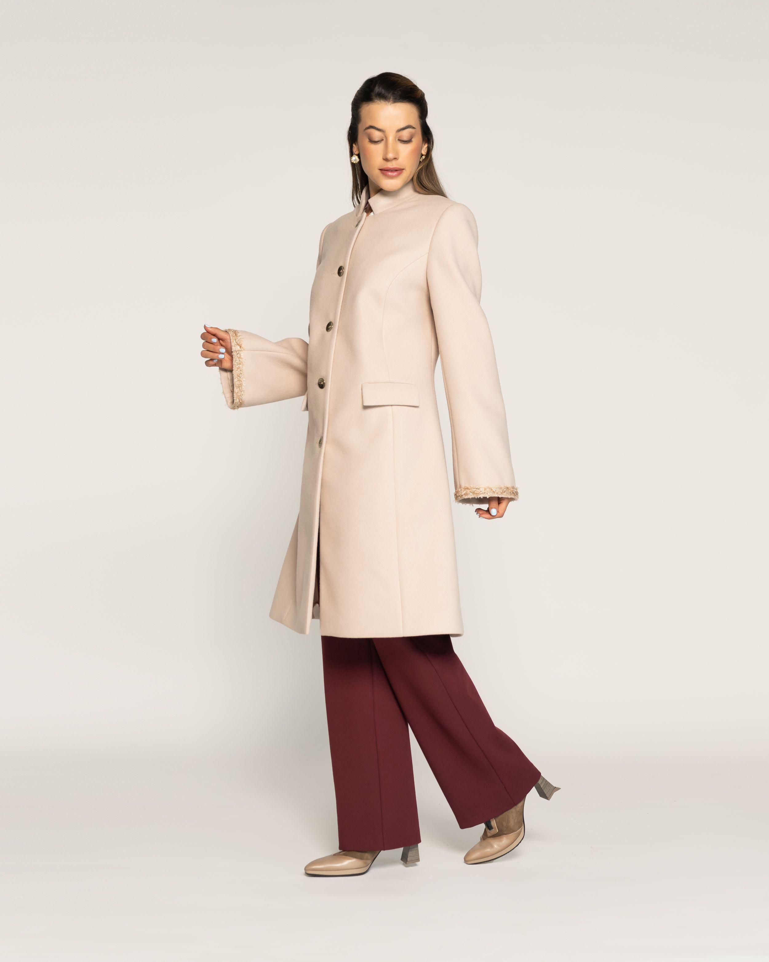 Abrigo Valentina Latte Recto Cuello Mao V Manga larga Ajustada Puño ajustado Mujer-1