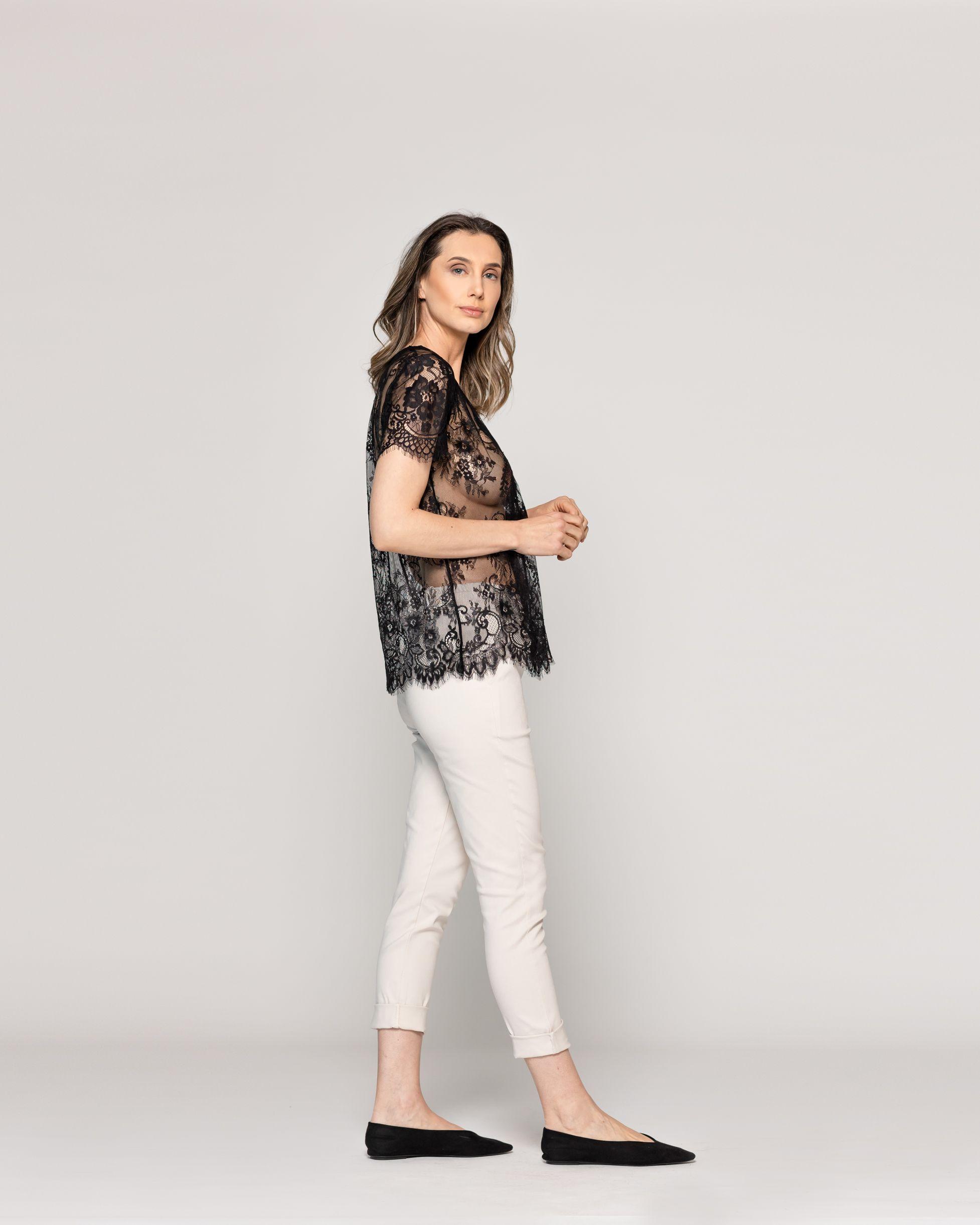 Polera Mujer Oria Encaje Manga Corta Negra Lineatre-2