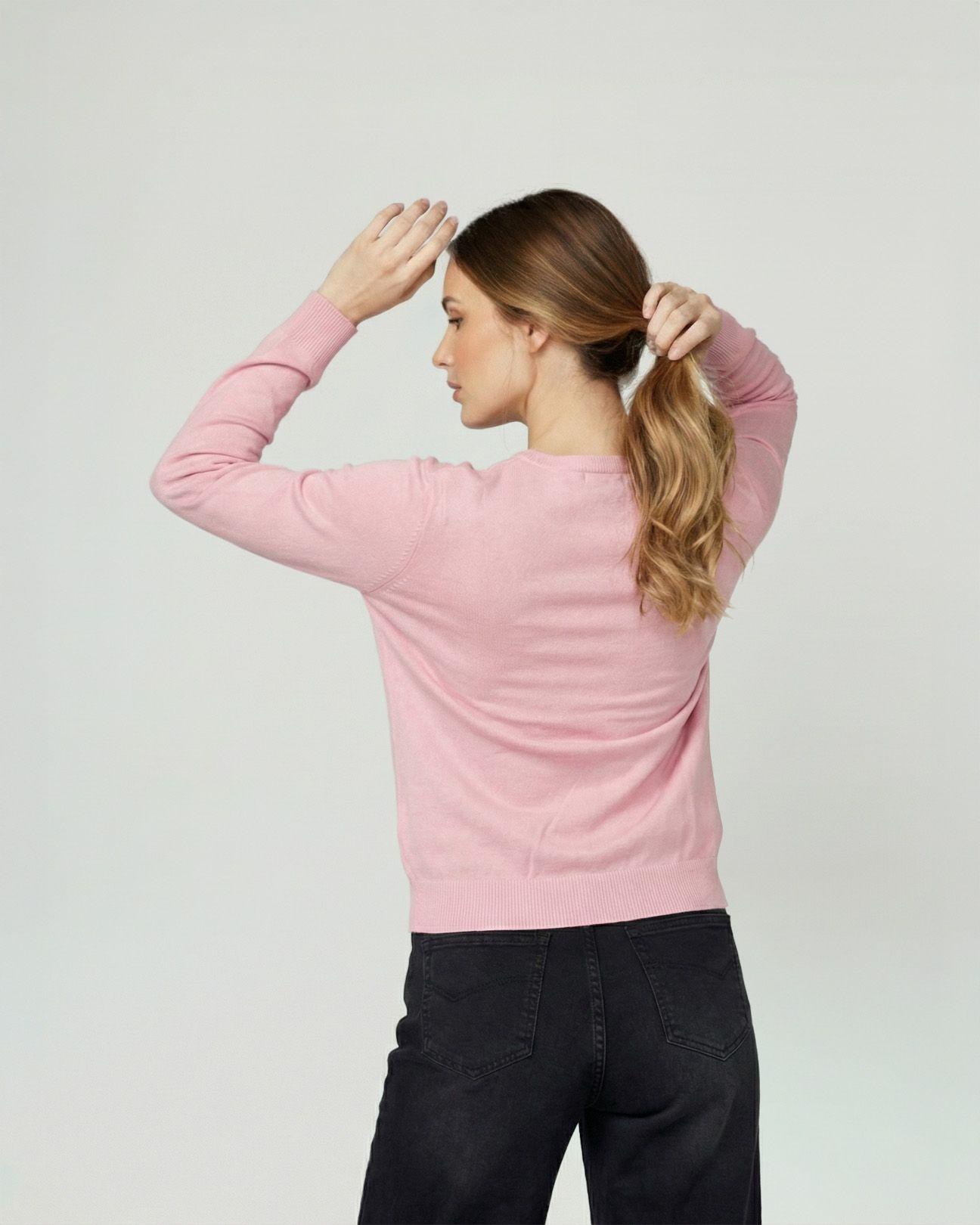Sweater Mujer Marcela Relaxed Fit Cuello Redondo Manga Caída Rosado Lineatre-2