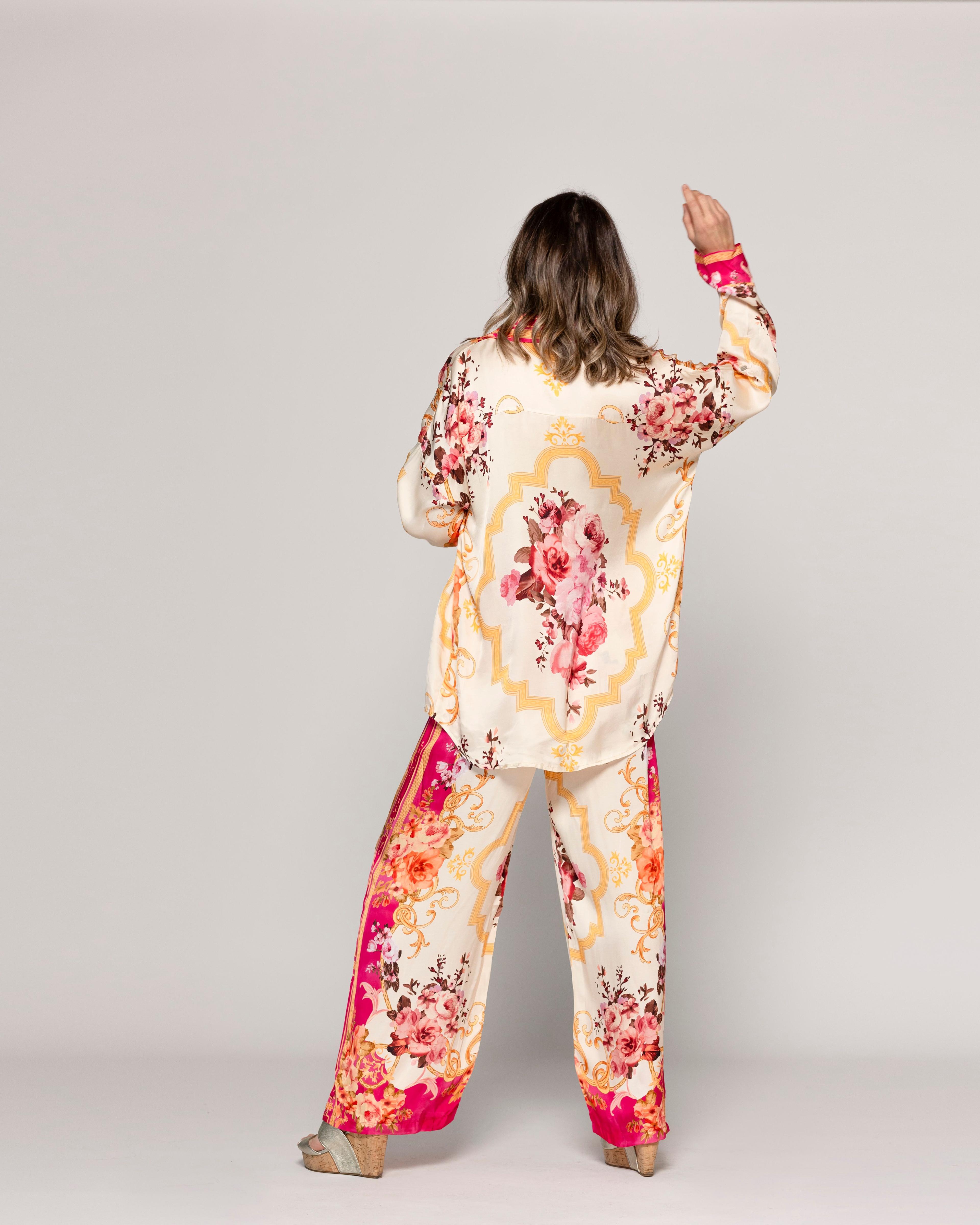 Blusa Mujer Brenna Tipo Satín Estampado  Fucsia Lineatre-2