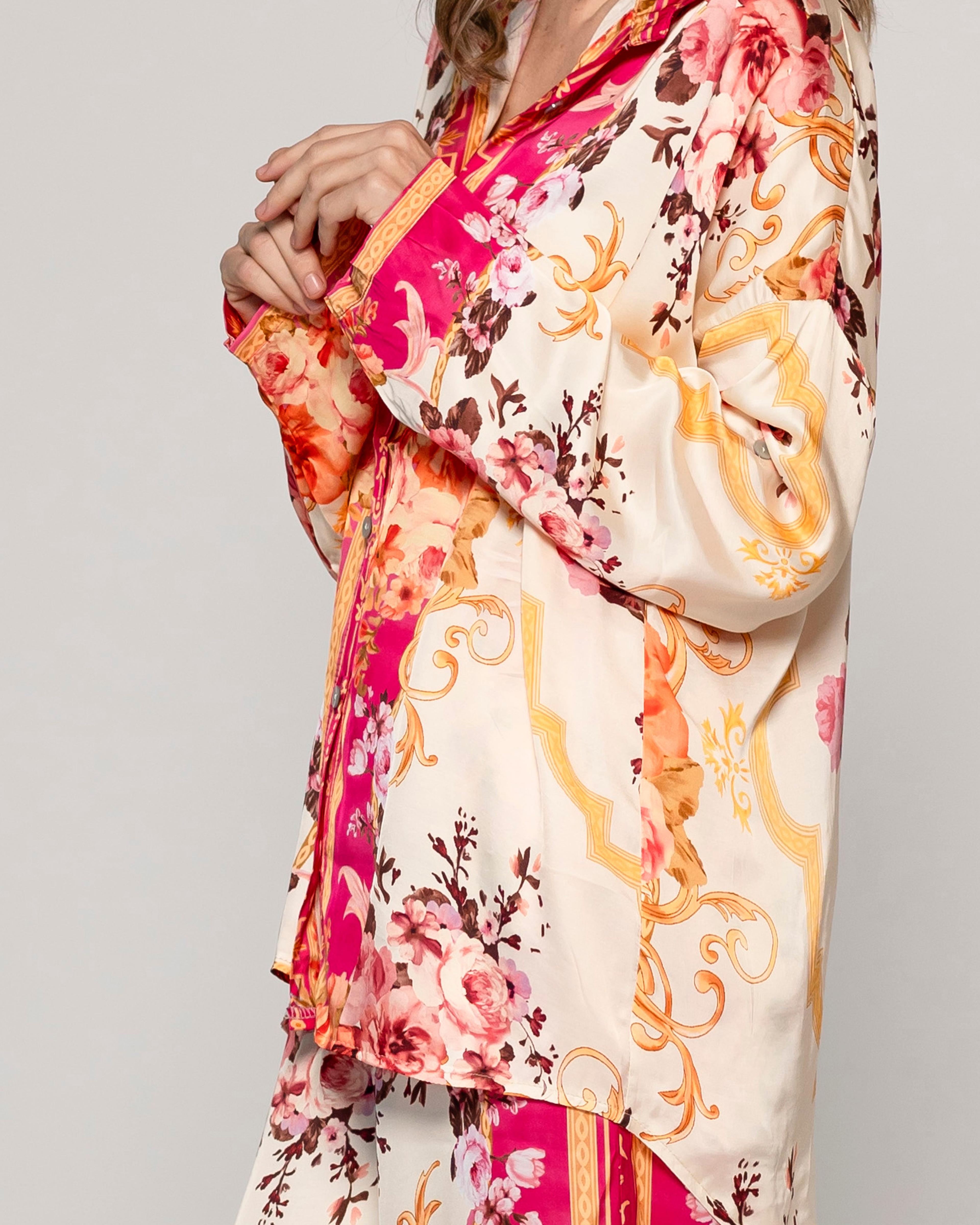 Blusa Mujer Brenna Tipo Satín Estampado  Fucsia Lineatre-3