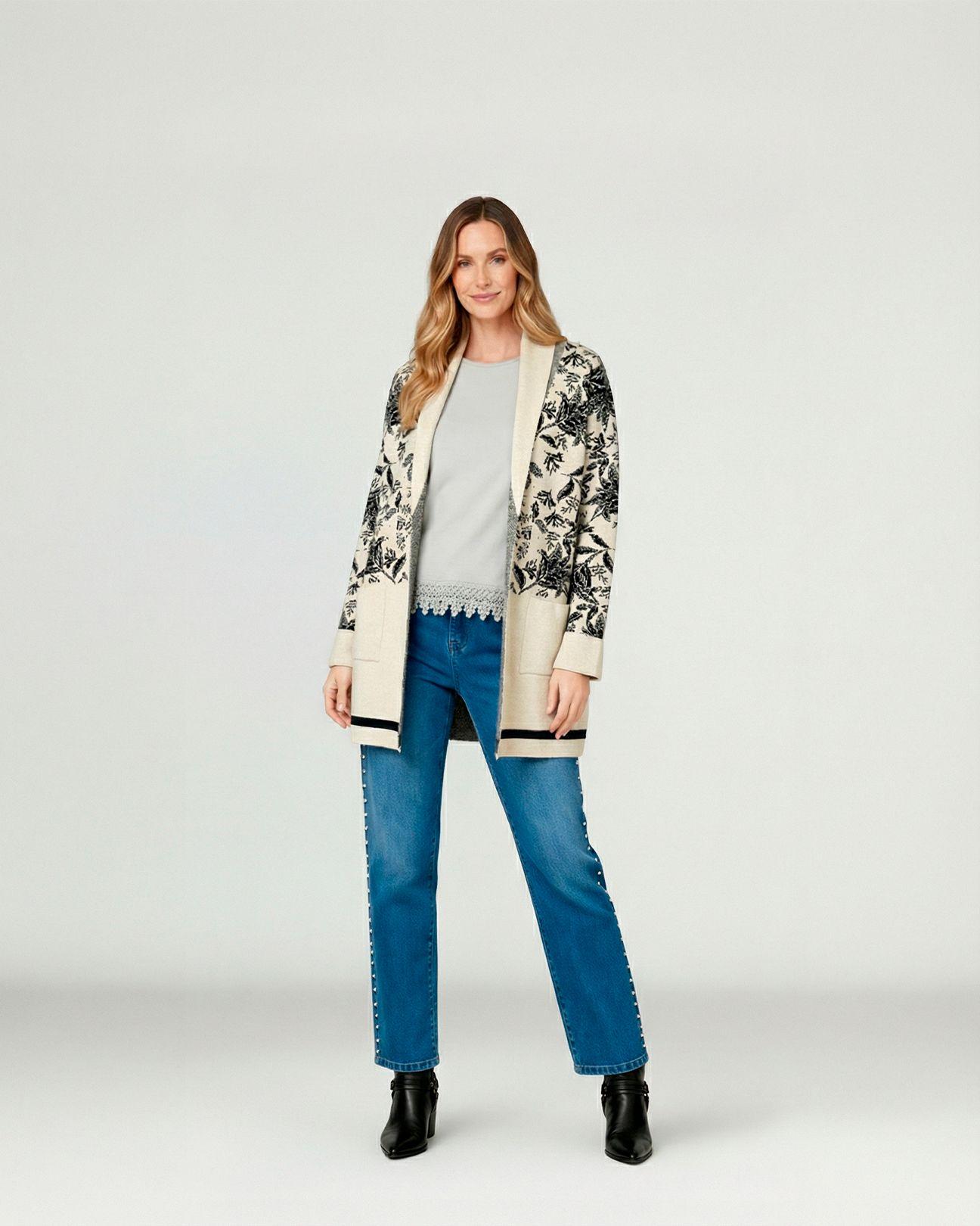 Cardigan Mujer Giovanna Relaxed Cuello Con Solapa Manga Caída Crudo Lineatre-3