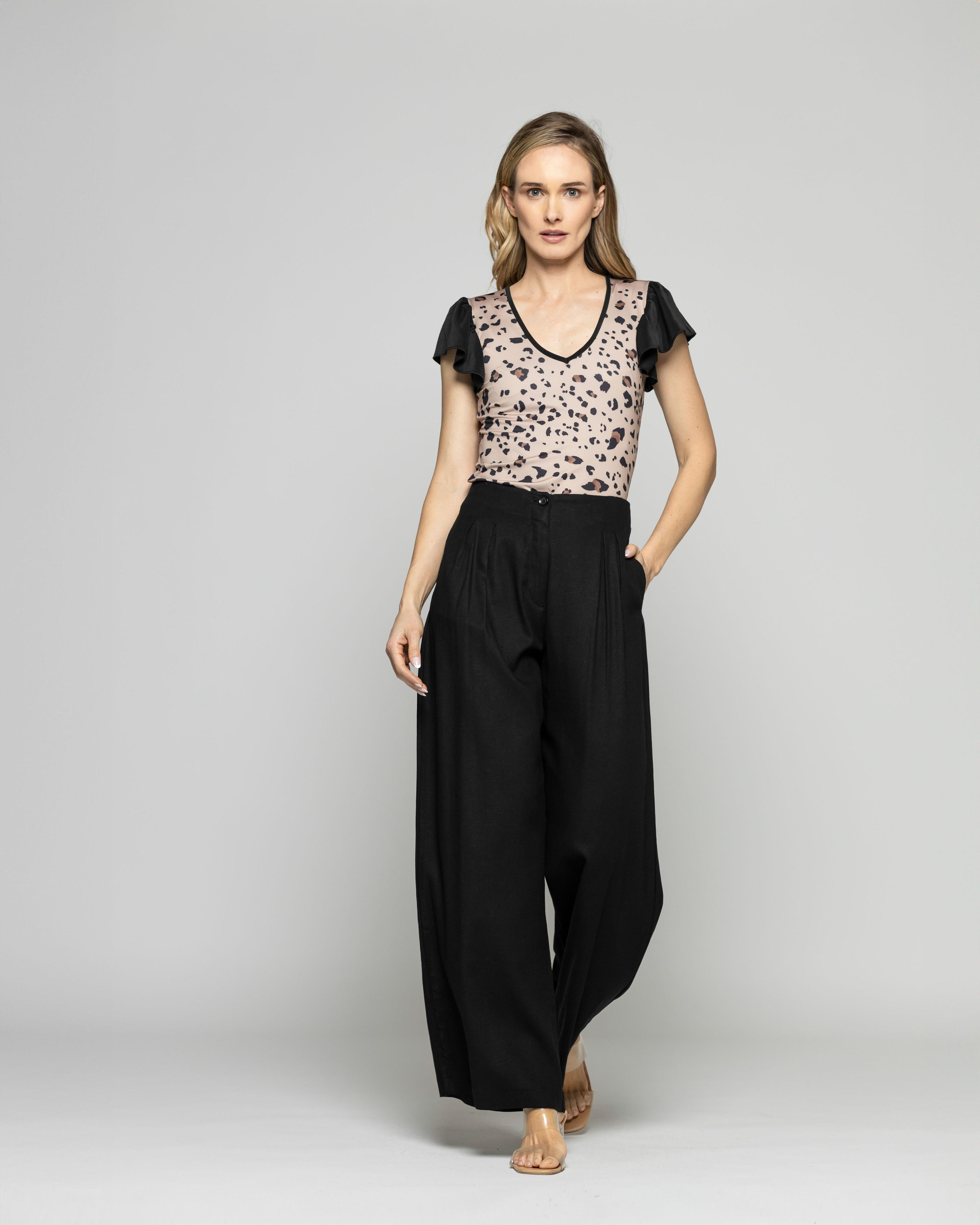 Body Mujer Clavelina Escote V Manga Corta Con Vuelos Animal Print Leopardo Ludovica-2