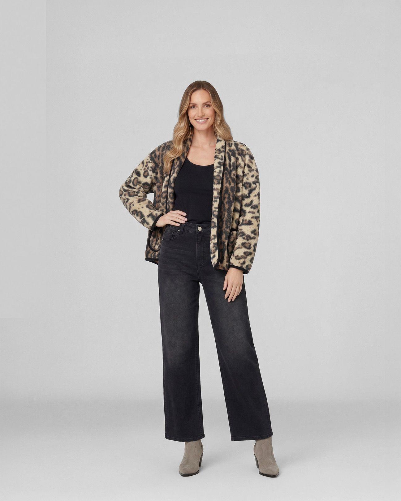 Chaqueta Mujer Consuelo Relaxed Cuello Tipo Kimono Manga Suelta Leopardo Lineatre-3