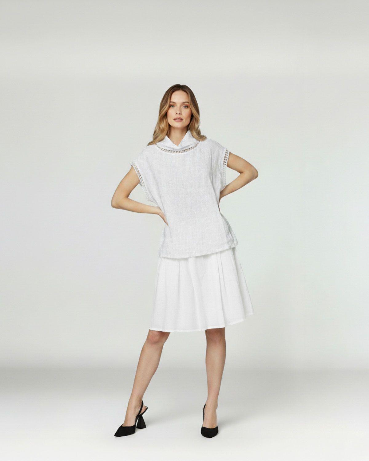 Polera Mujer Brunella Relaxed fit Redondo Sin mangas/encaje Blanco Lineatre-1