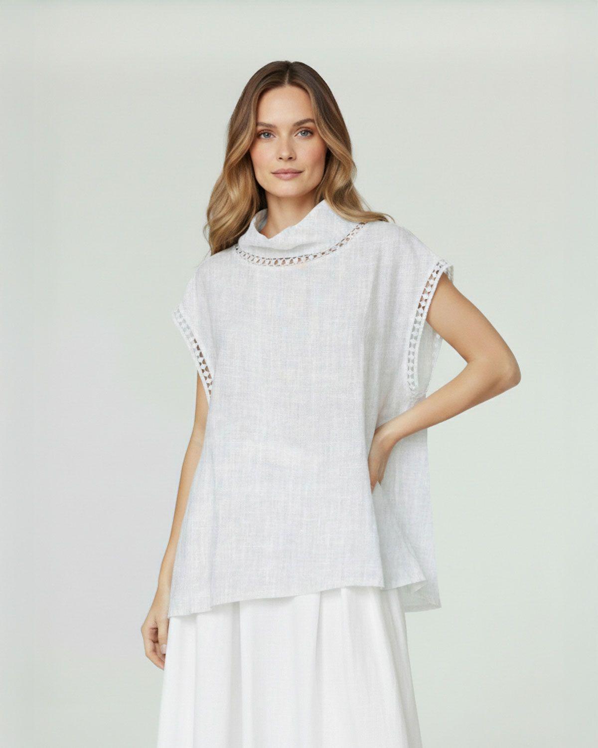 Polera Mujer Brunella Relaxed fit Redondo Sin mangas/encaje Blanco Lineatre-0
