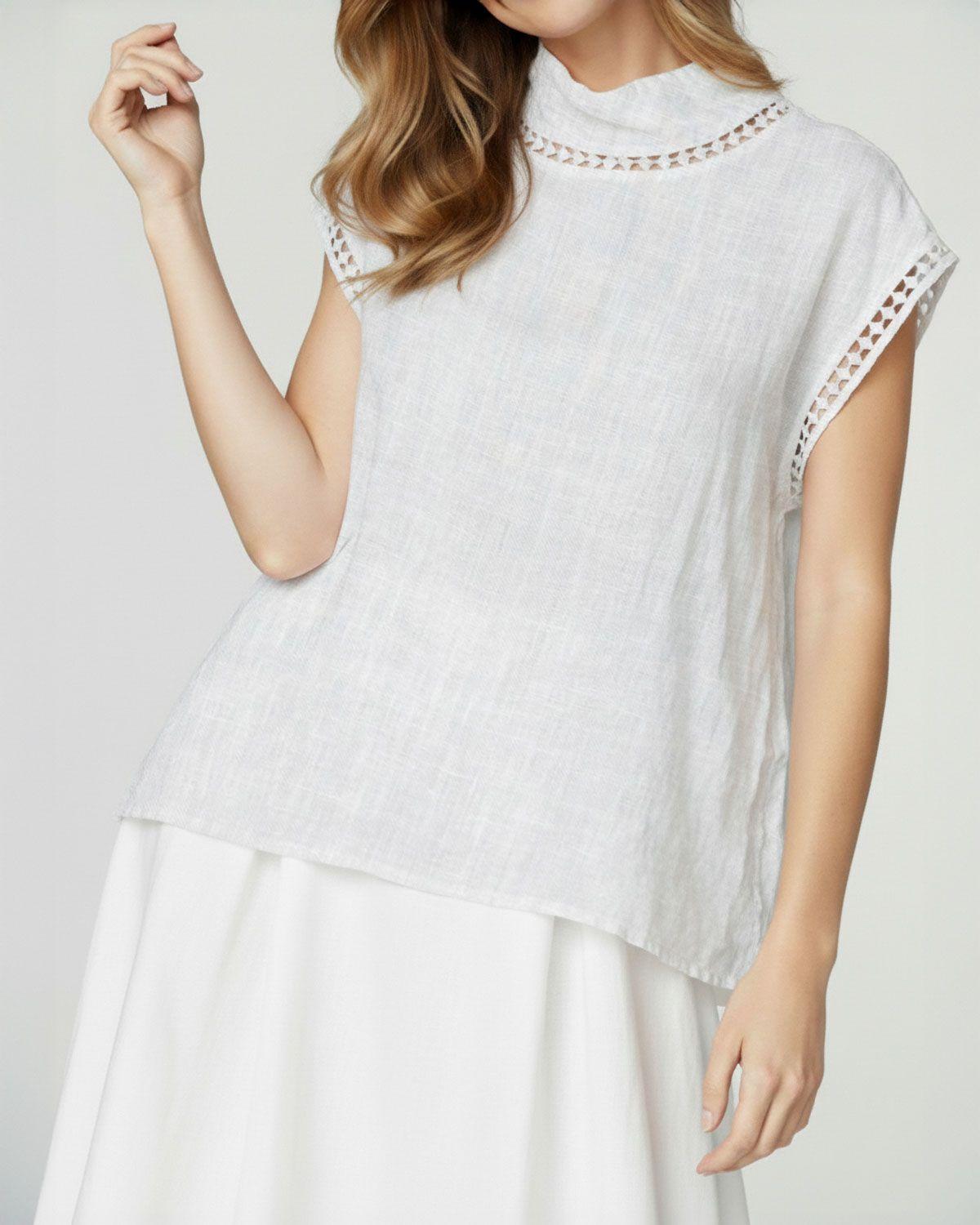 Polera Mujer Brunella Relaxed fit Redondo Sin mangas/encaje Blanco Lineatre-3