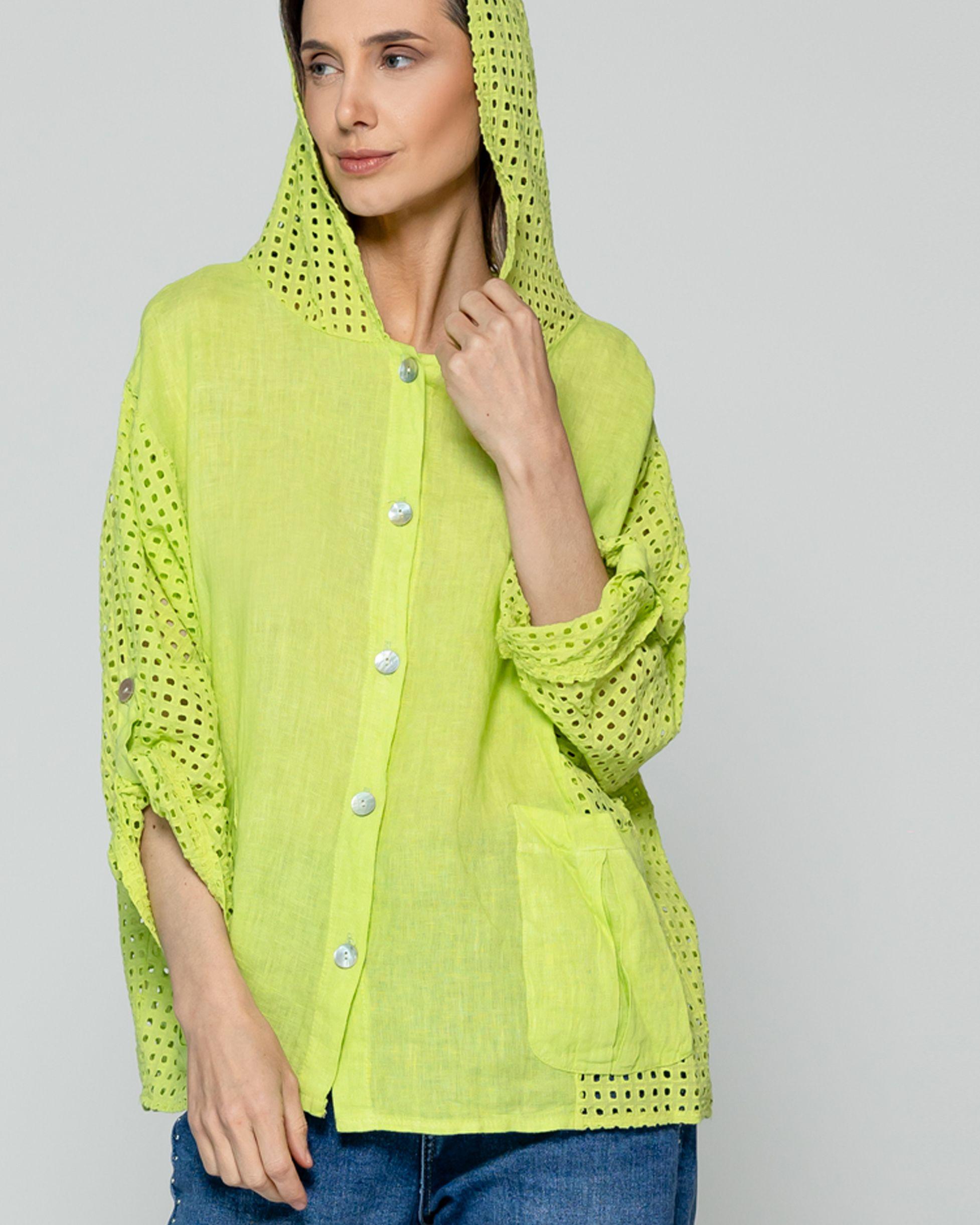 Chaqueta Mujer Concetta De Lino Con Botones Verde Lineatre-3