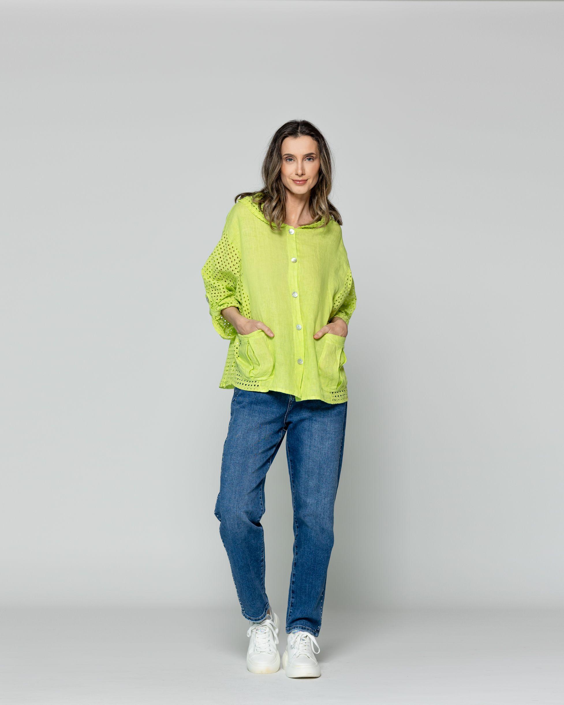 Chaqueta Mujer Concetta De Lino Con Botones Verde Lineatre-4