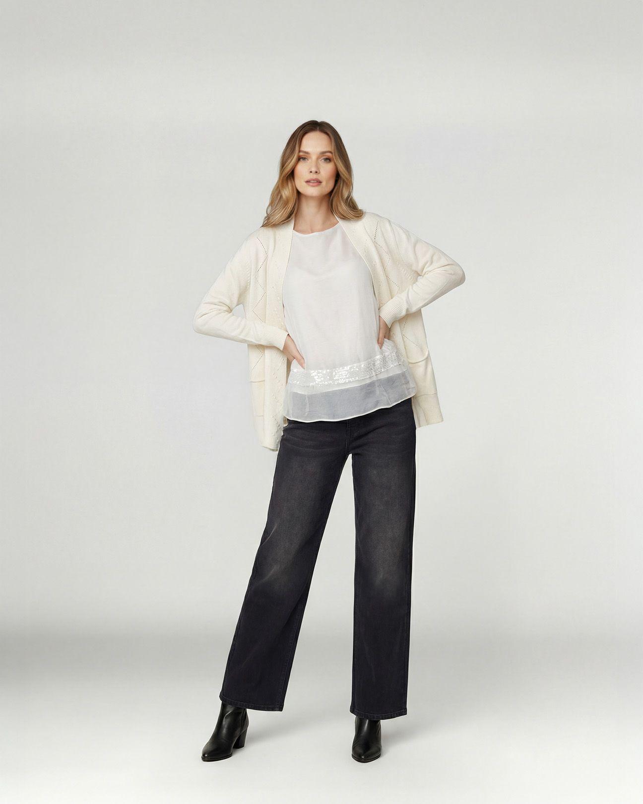 Cardigan Mujer Paola Relaxed Cuello Tipo Kimono Manga Caída Crudo Lineatre-3