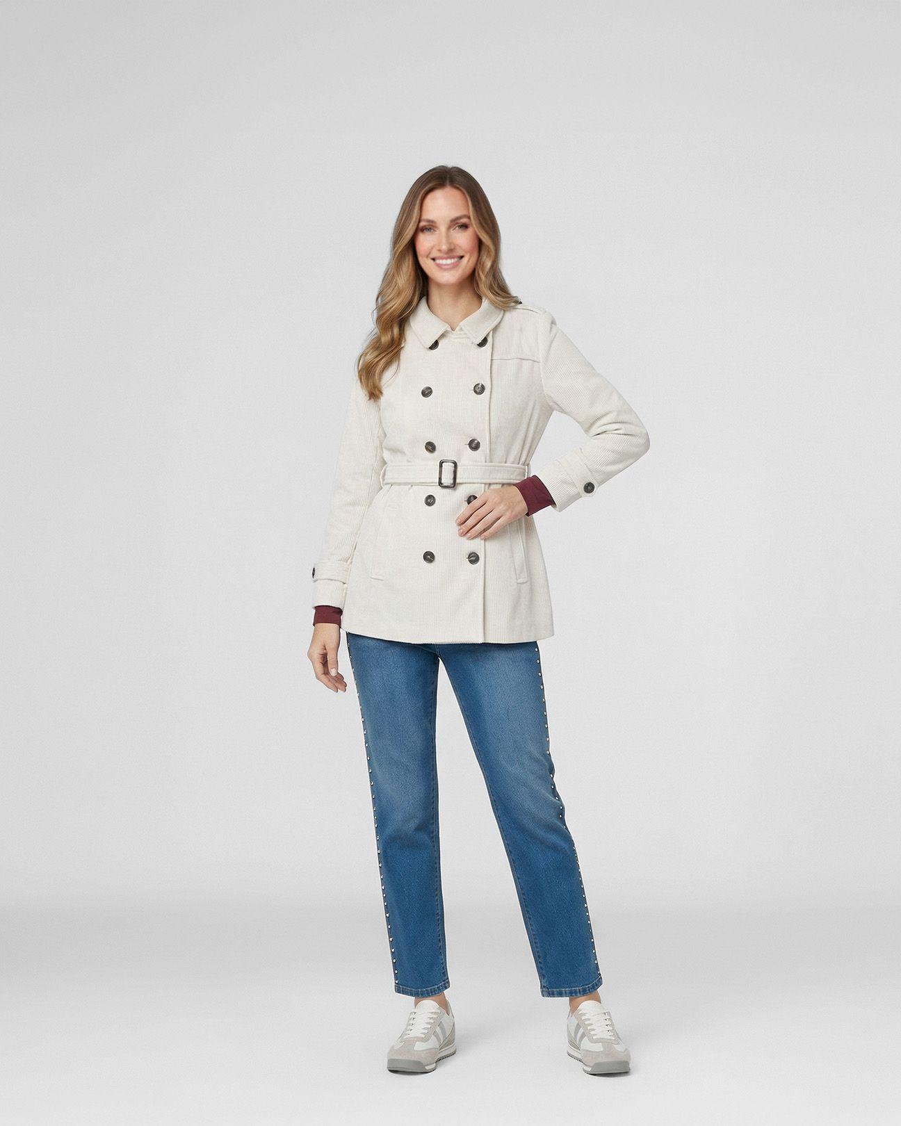 Chaqueta Mujer Elena Regular Cuello En. V Solapa Manga Suelta Crudo Lineatre-3