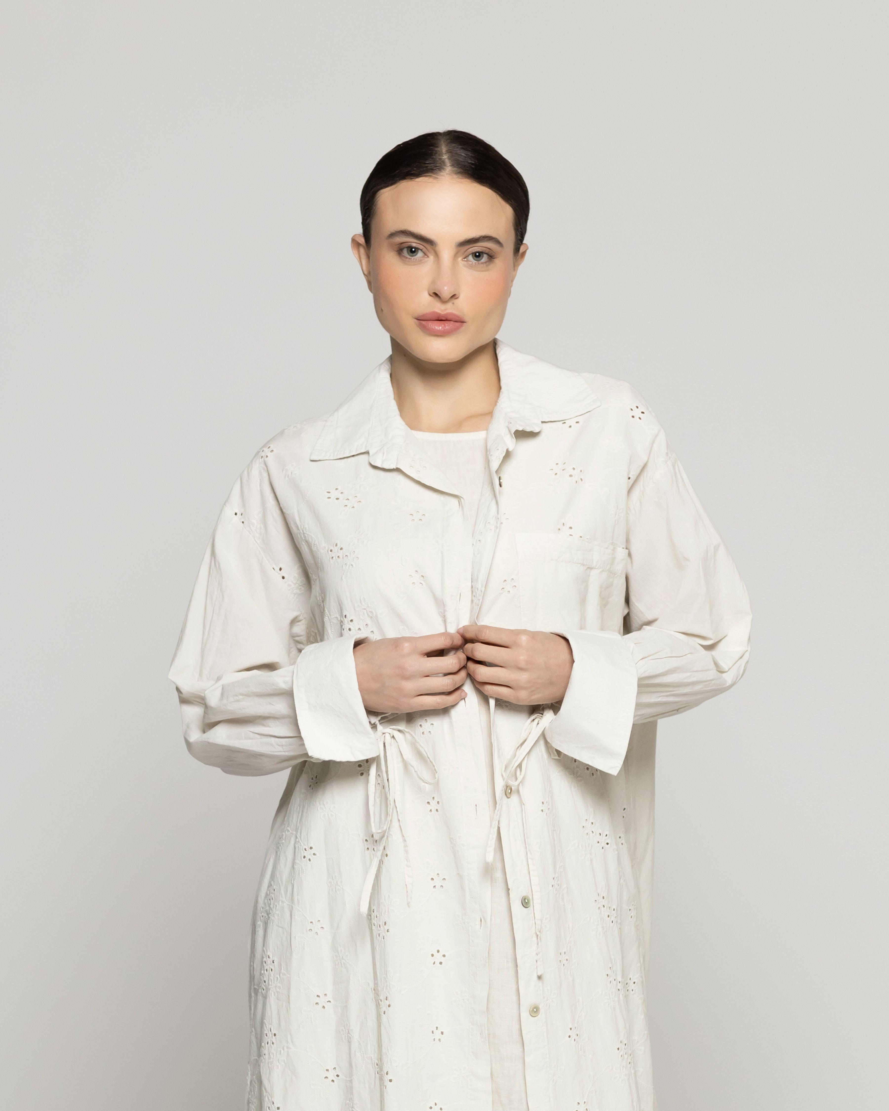Tapado Mujer Dianella Sobrecamisa Algodón Con Broderie Beige Lineatre-0