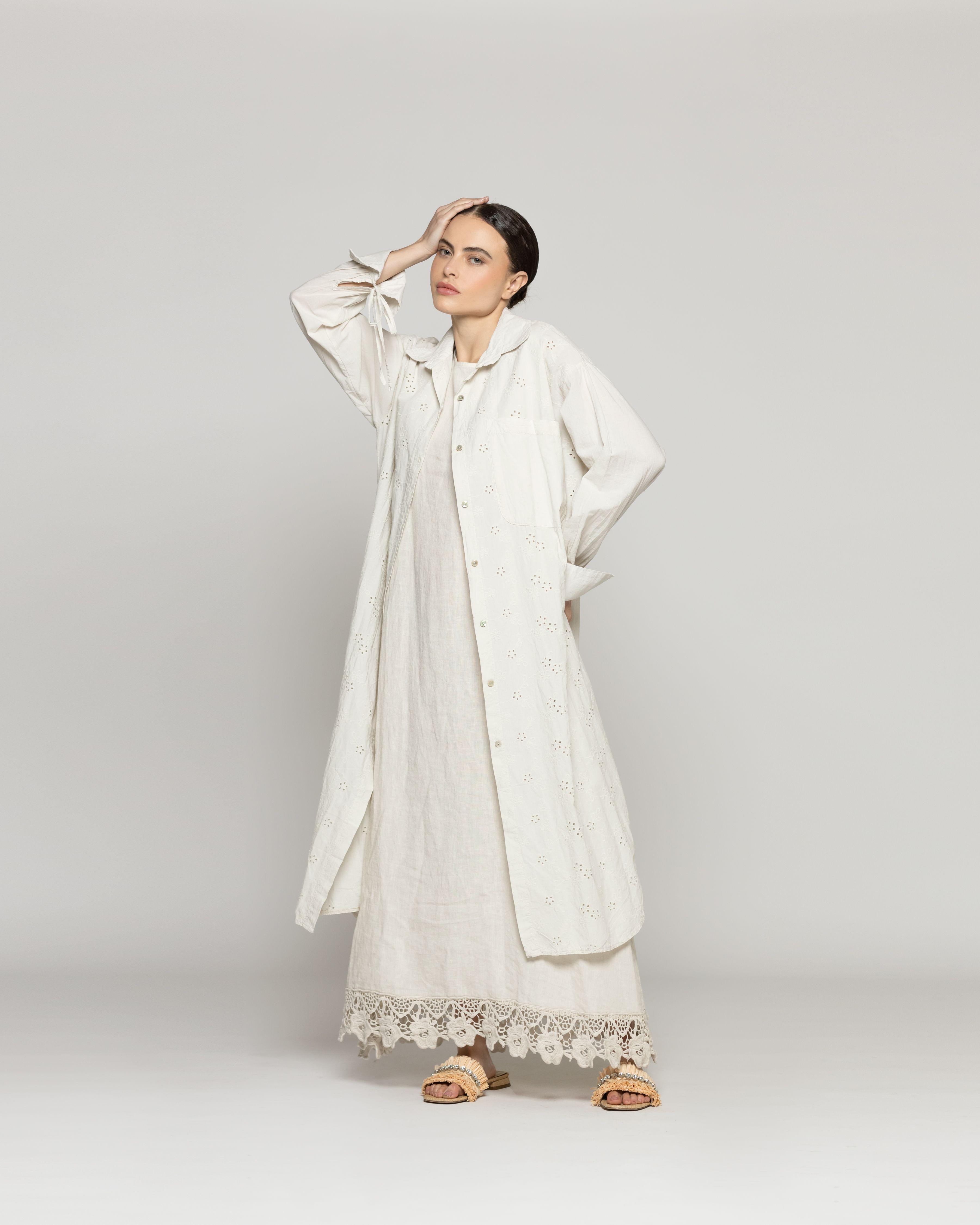 Tapado Mujer Dianella Sobrecamisa Algodón Con Broderie Beige Lineatre-1