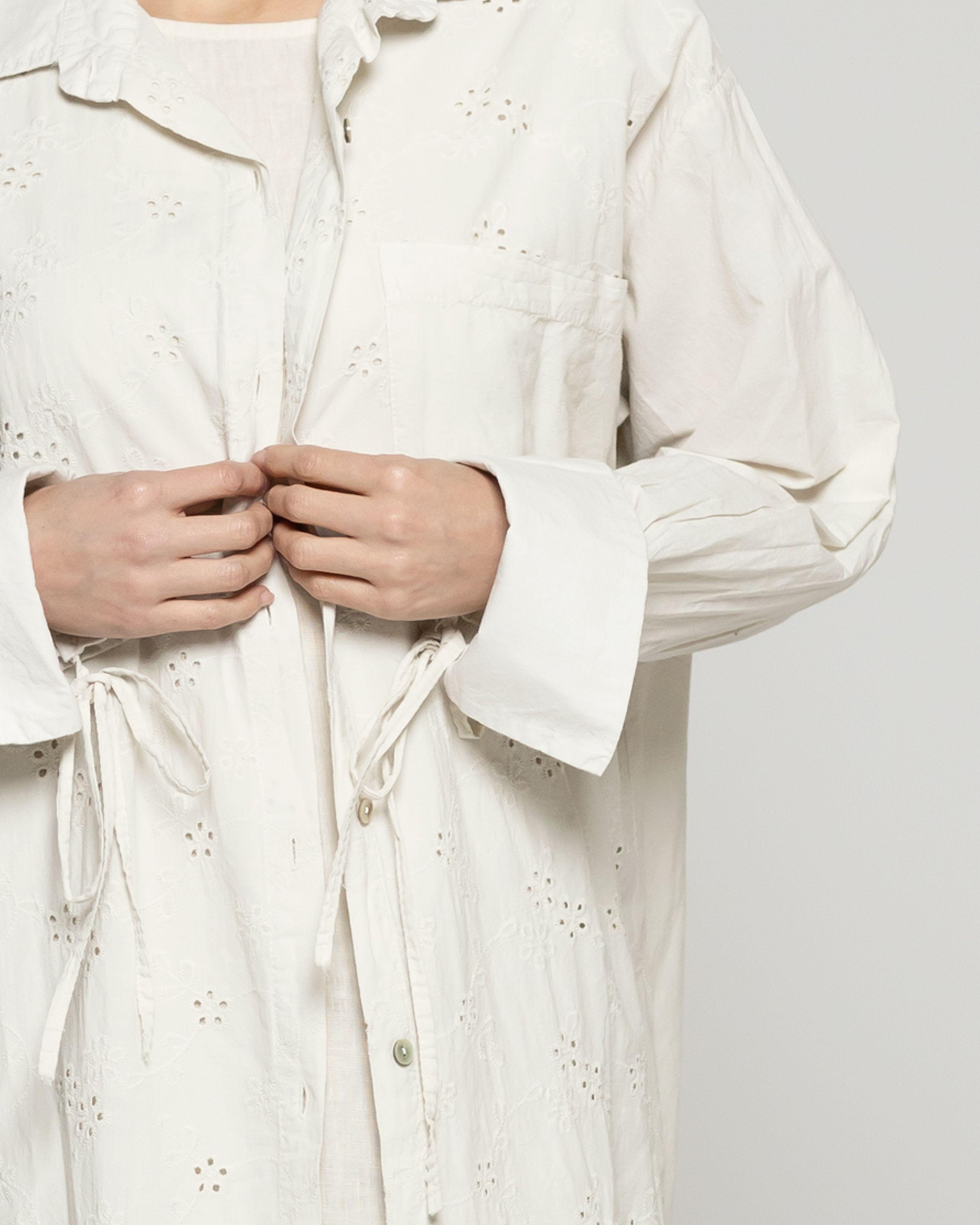 Tapado Mujer Dianella Sobrecamisa Algodón Con Broderie Beige Lineatre-2