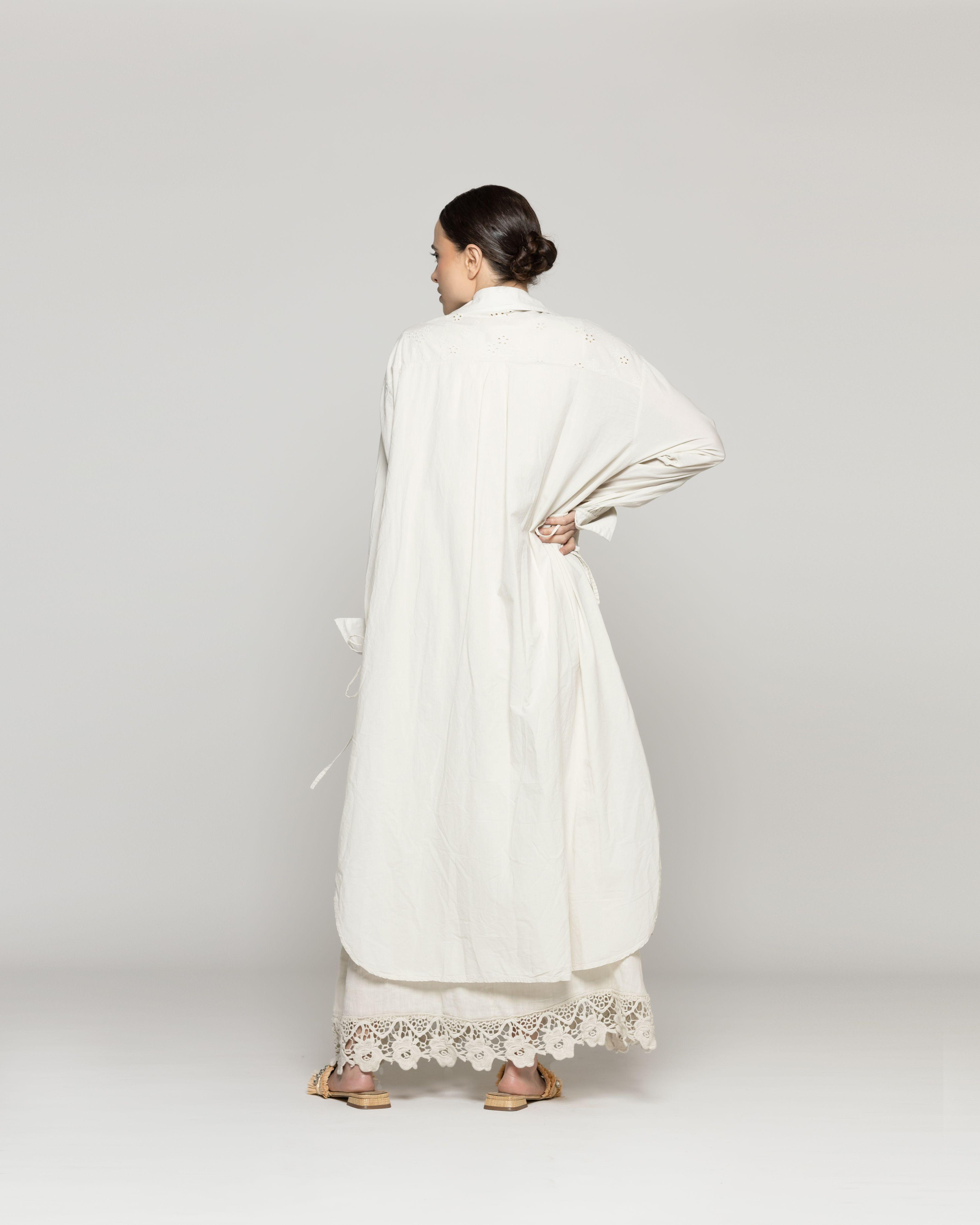 Tapado Mujer Dianella Sobrecamisa Algodón Con Broderie Beige Lineatre-3