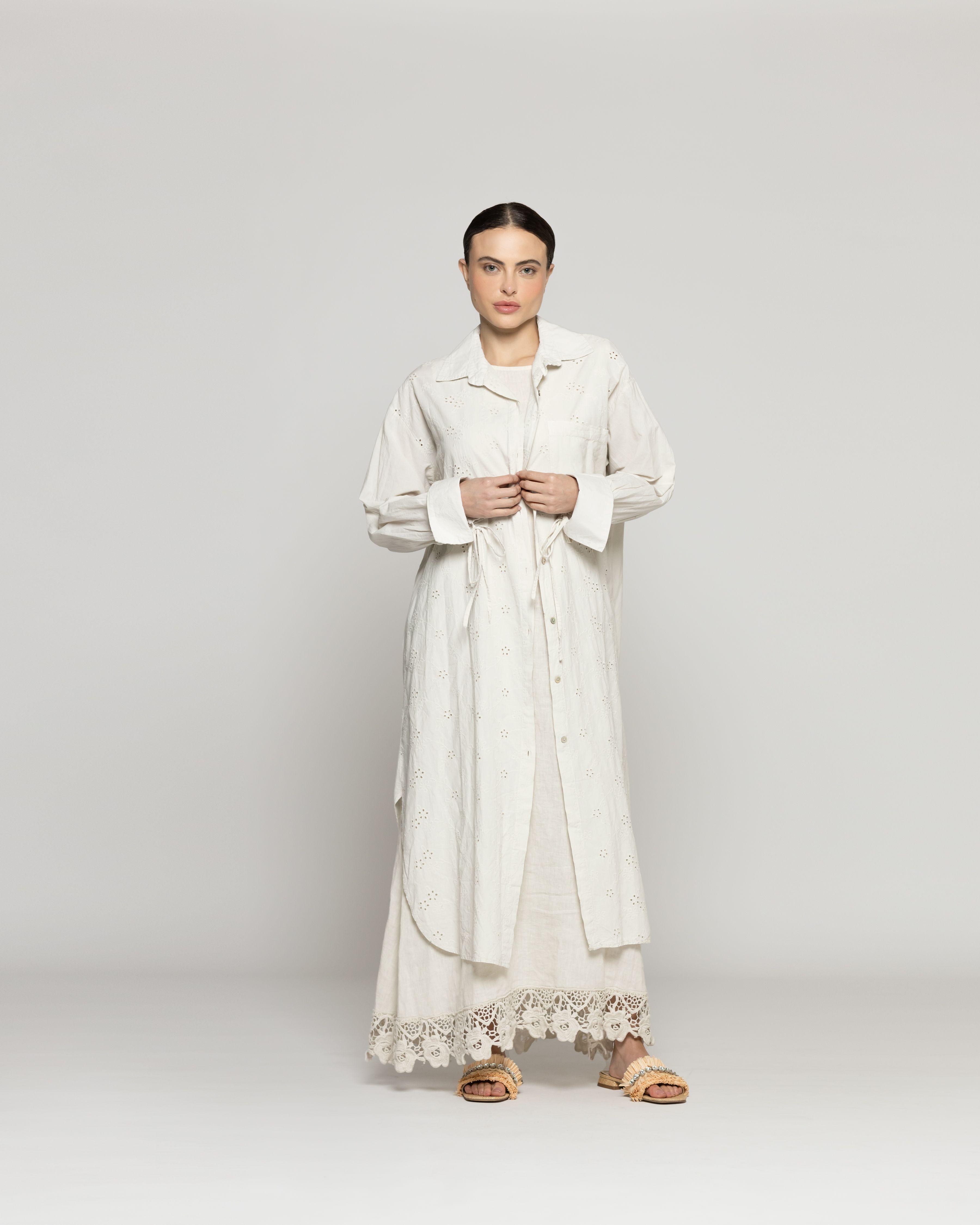 Tapado Mujer Dianella Sobrecamisa Algodón Con Broderie Beige Lineatre-4