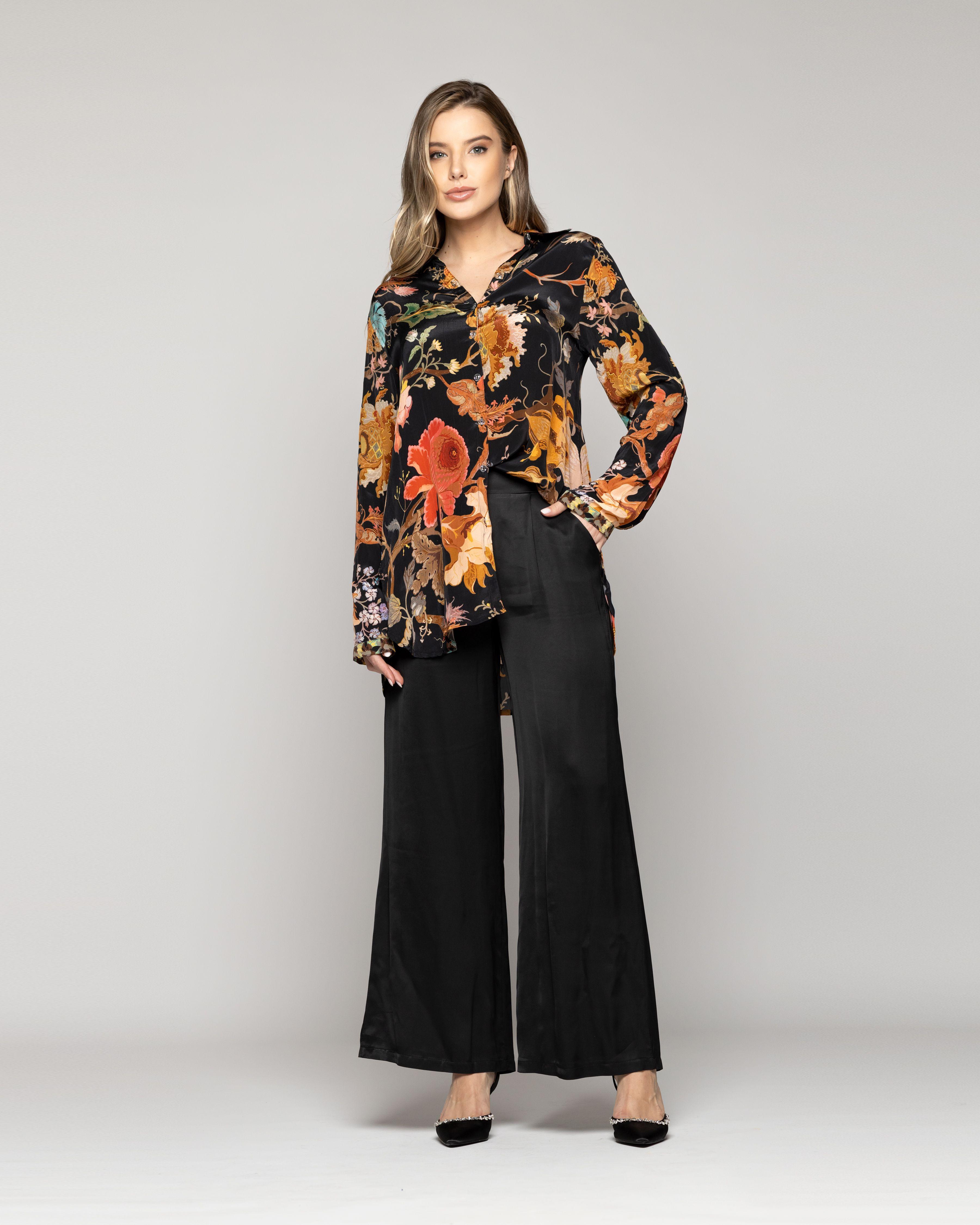 Pantalón Mujer Philippa Recto Satinado Negro Lineatre-0